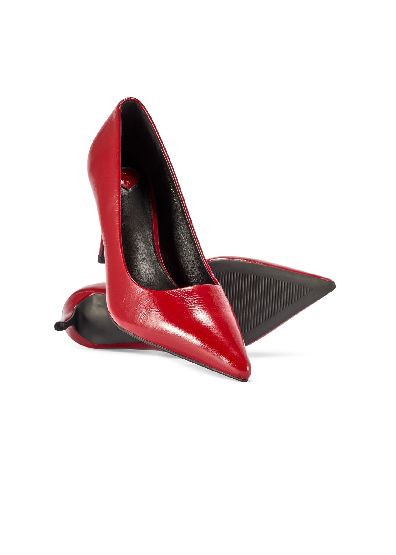 Red leather women's high heels BUTYD-1131A-4B(W26), product view from above on a white background.