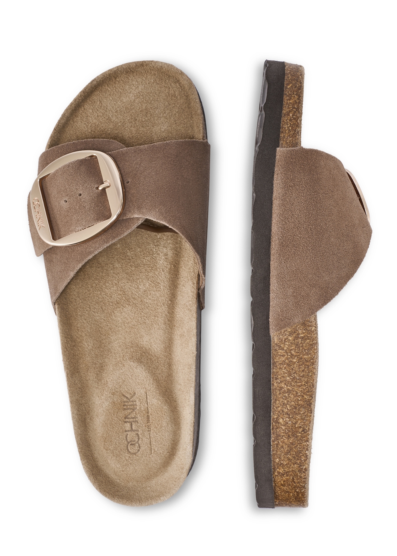 Women's leather camel flip-flops BUTYD-1157-1D(W26), top view of the product on a white background.
