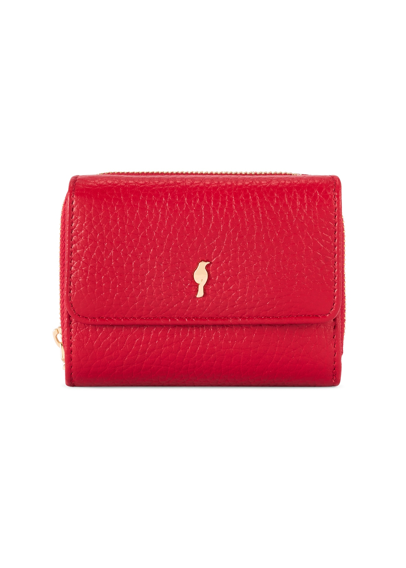 Small red leather women's wallet PORES-0802G-42(Z25), front product view on white background.