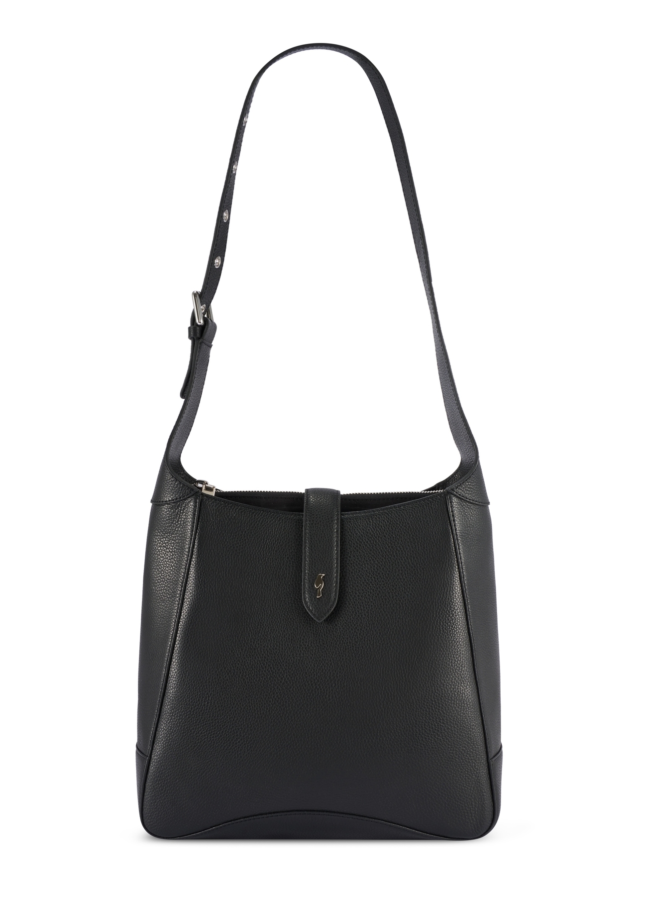 Black medium leather shoulder bag TORES-1210-9I(W26), front product view on white background.