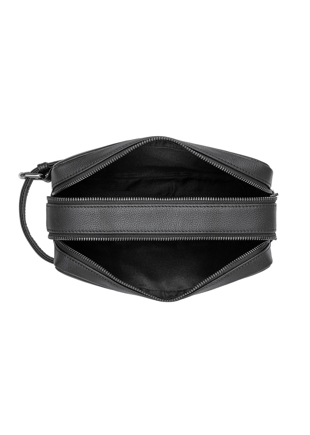 Black leather men's cosmetic bag TORMS-0412R-9I(W26), product view inside on white background.
