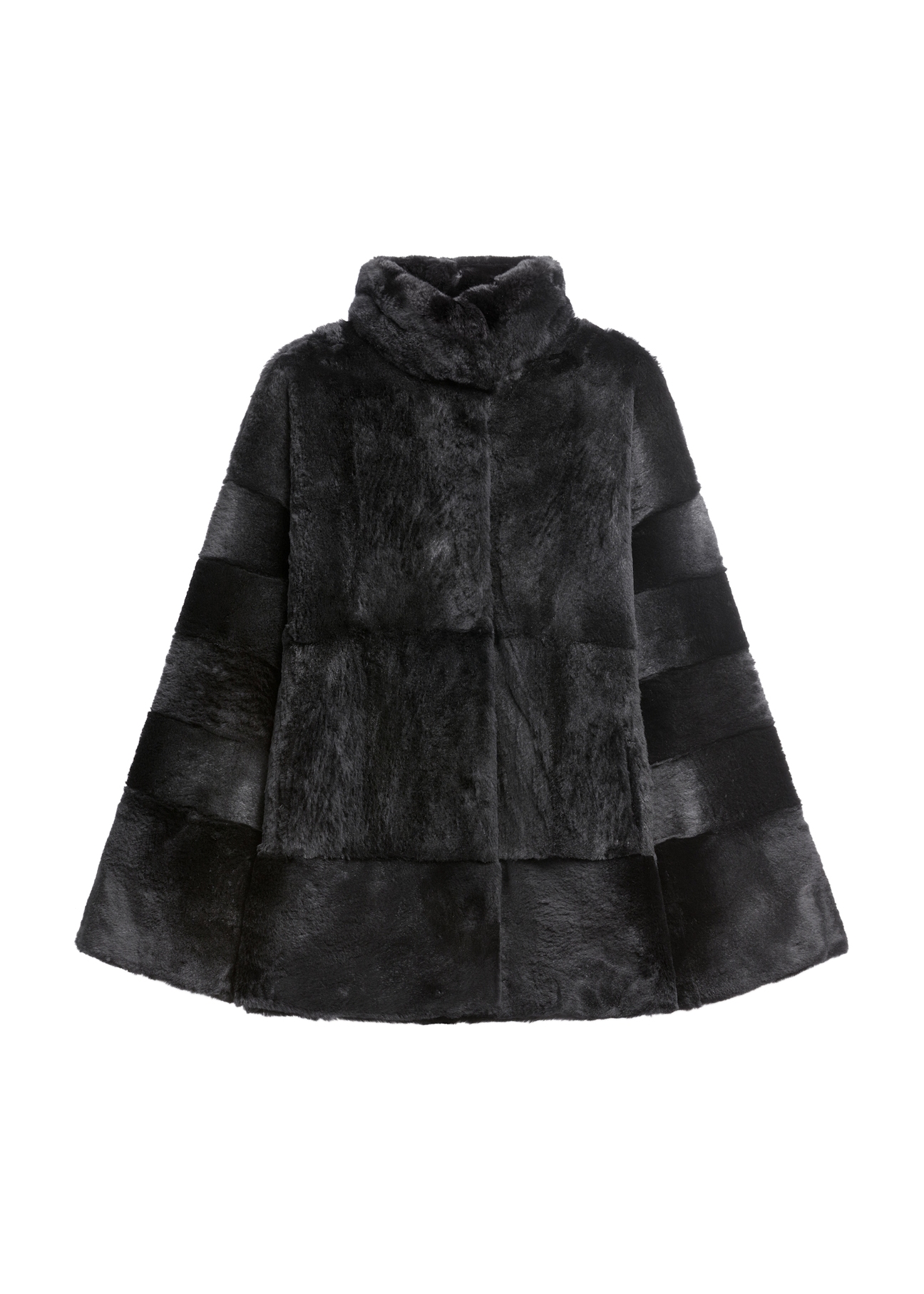 Women's black rabbit fur coat FUTDF-0115-99(Z26), product view from the front on a white background.