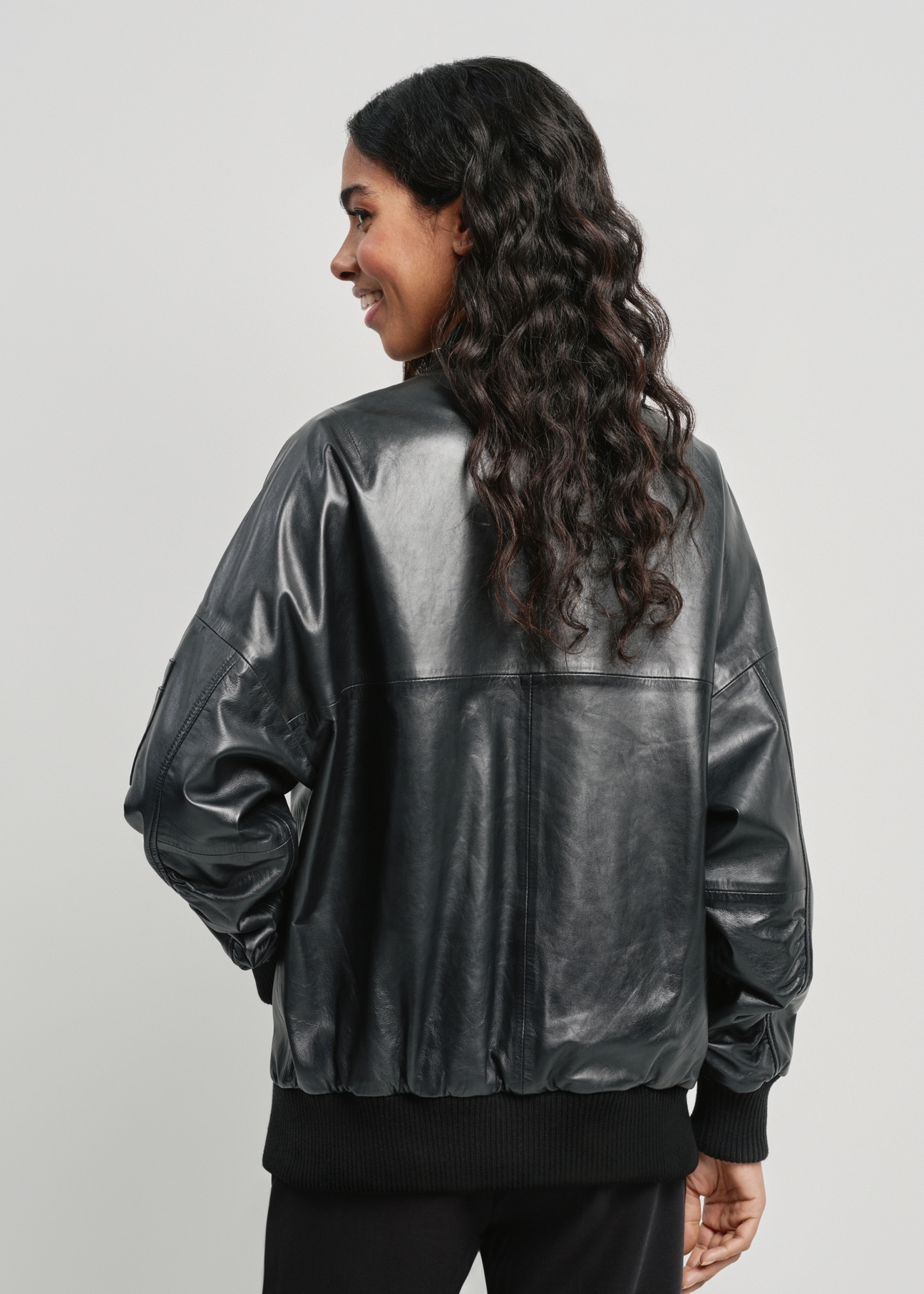 Women's black leather bomber jacket KURDS-0477-5344(W24)-03