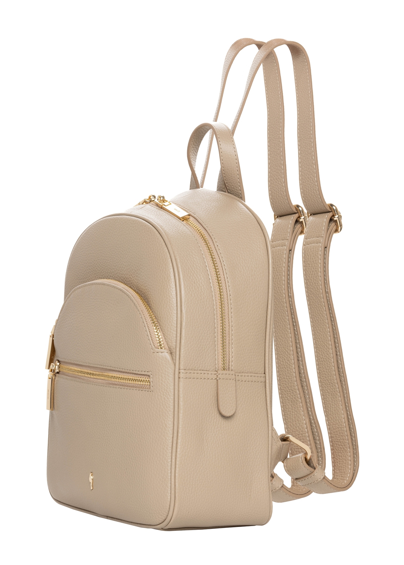 Beige leather women's backpack TORES-1345-1B(Z26). Side view diagonally on a white background.