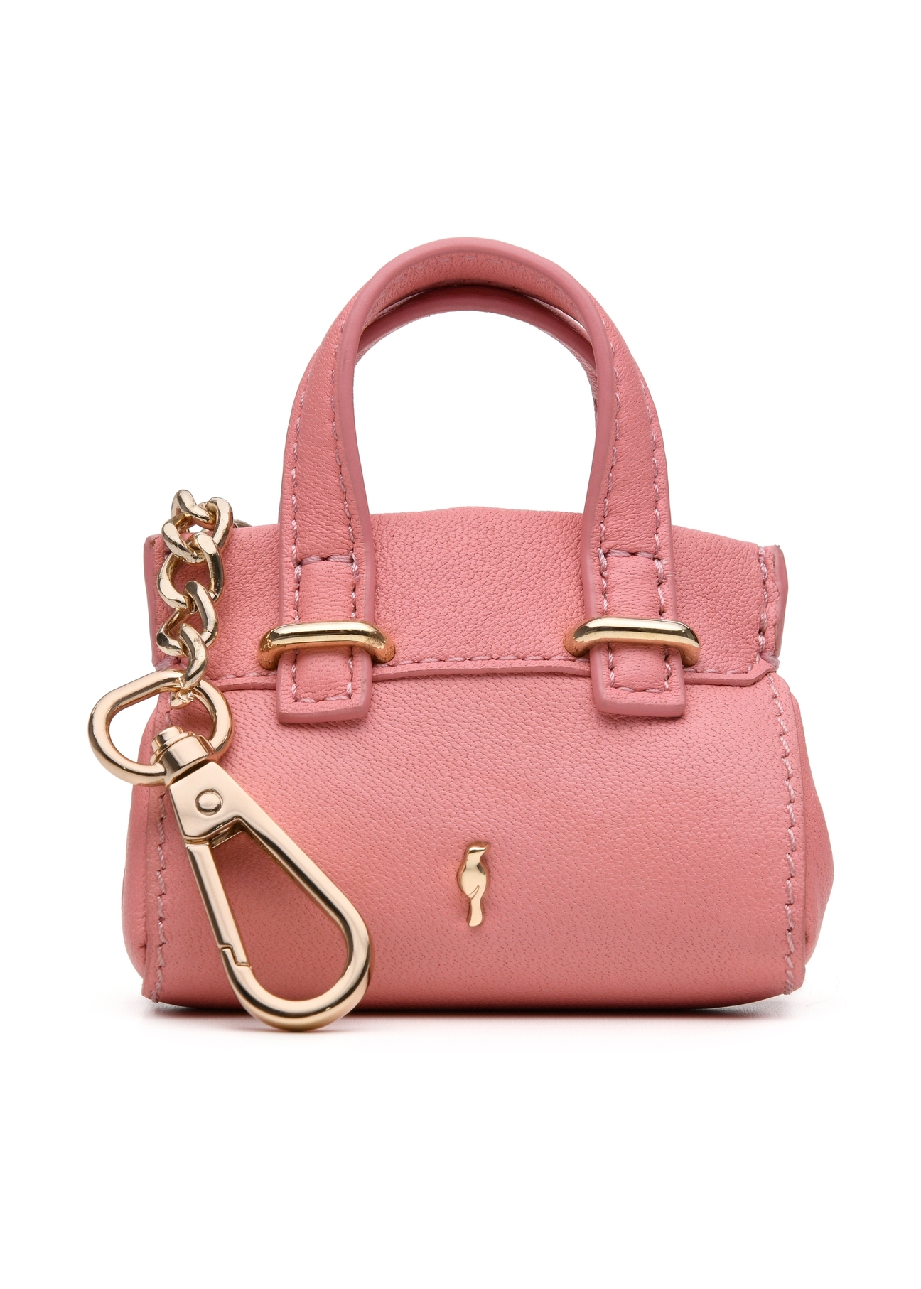 Pink leather bag-shaped keychain BRELOK-0214-31(Z25), front product view on white background.