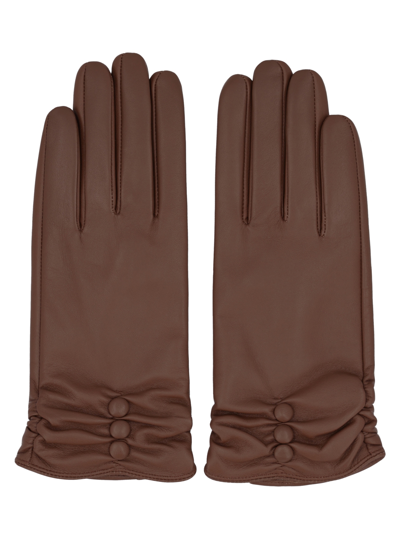 Women's brown leather gloves REKDS-0032-1D(Z26), product view from the front on a white background.