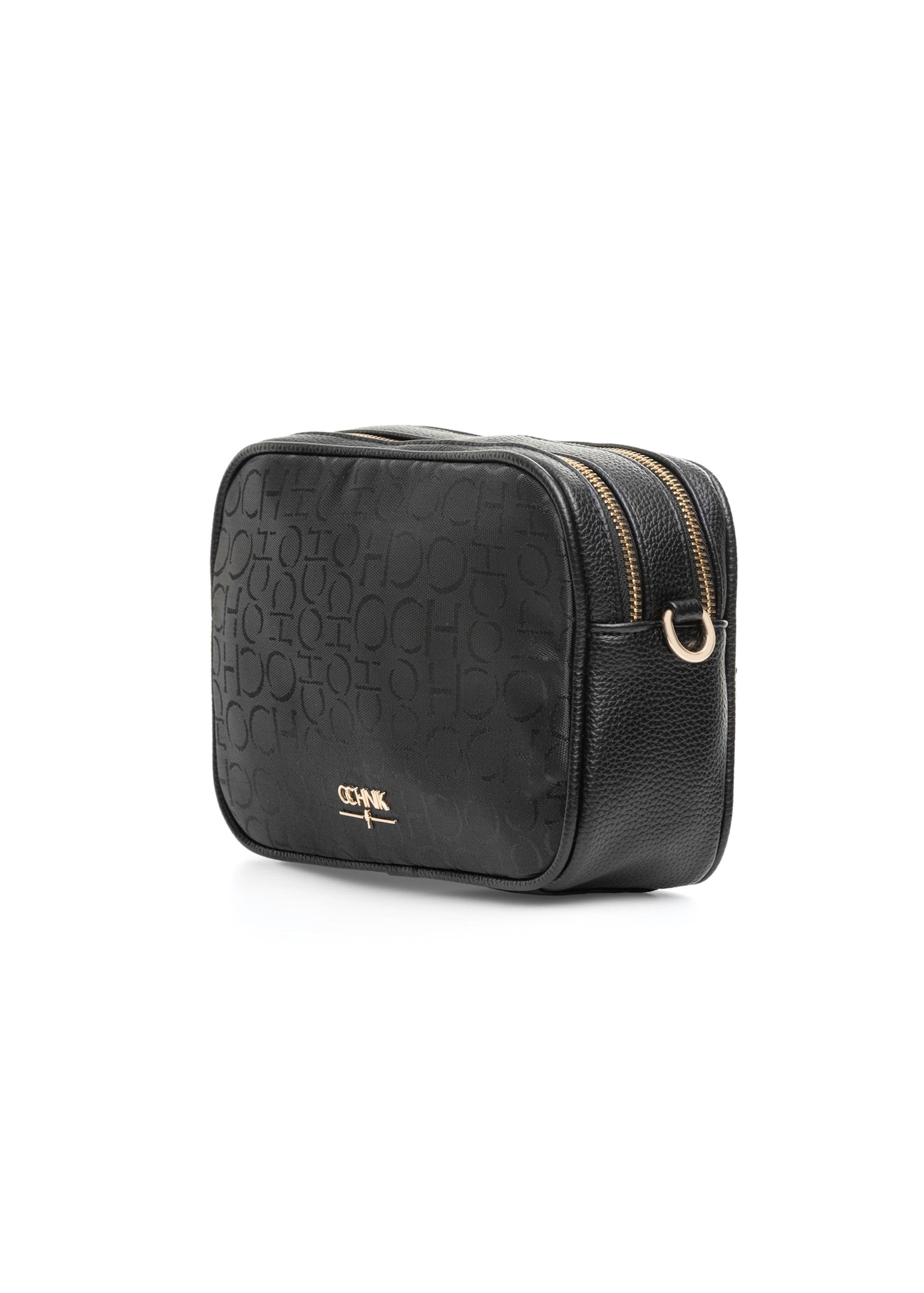 Black women's handbag with monogram TOREN-0277A-99(W25), diagonal product view on white background.
