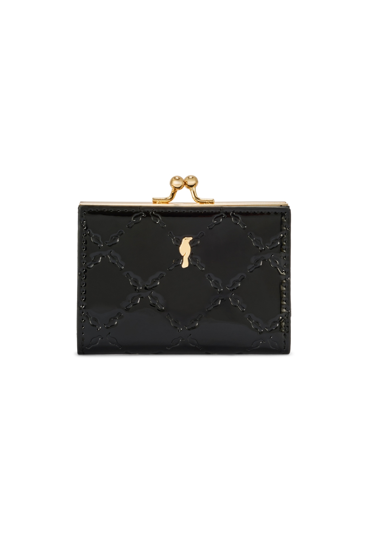 Small black women's wallet with monogram POREC-0422-98(Z25), front product view on white background.
