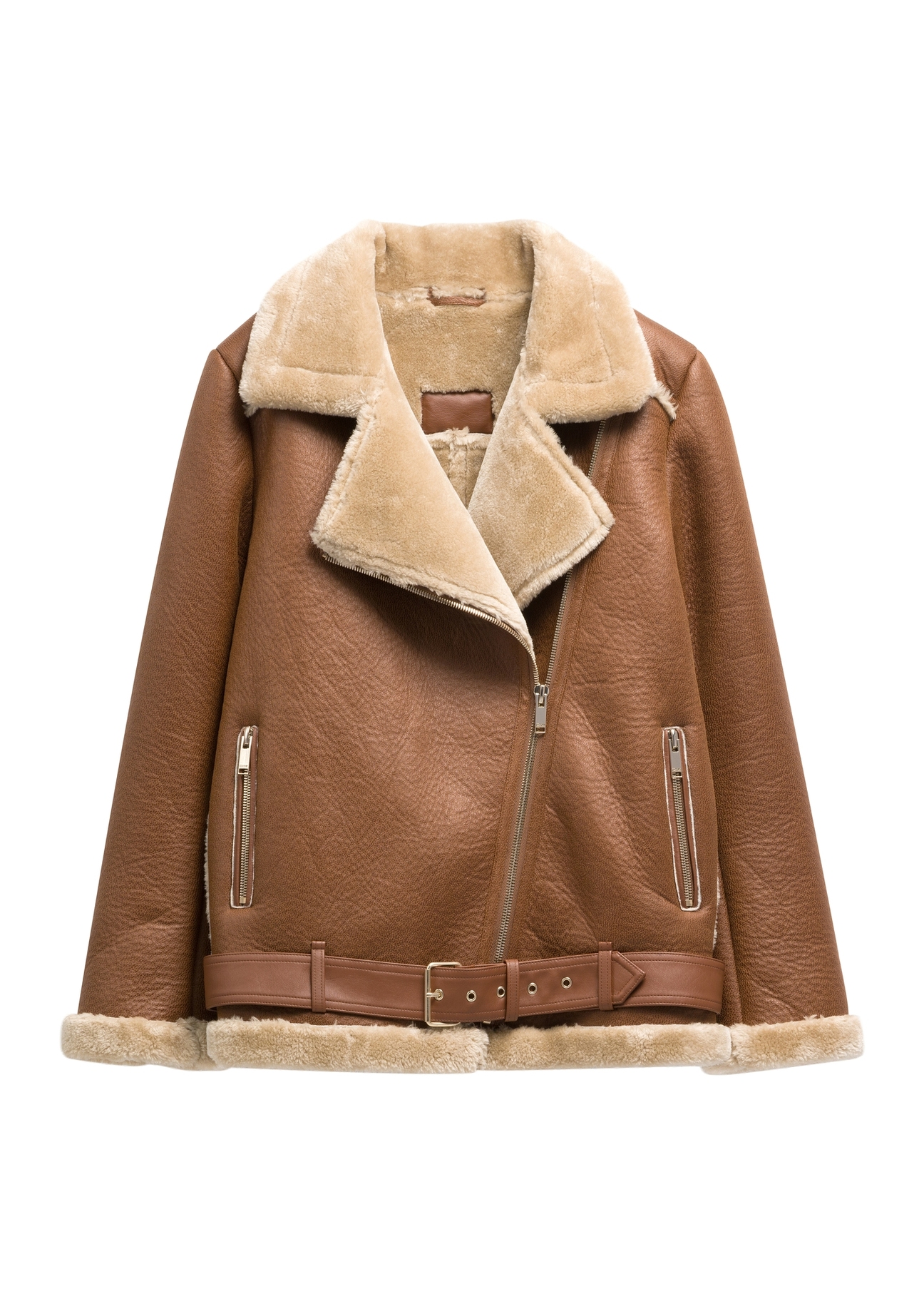 Camel short women's sheepskin coat KOZDP-0001A-1D(Z26)