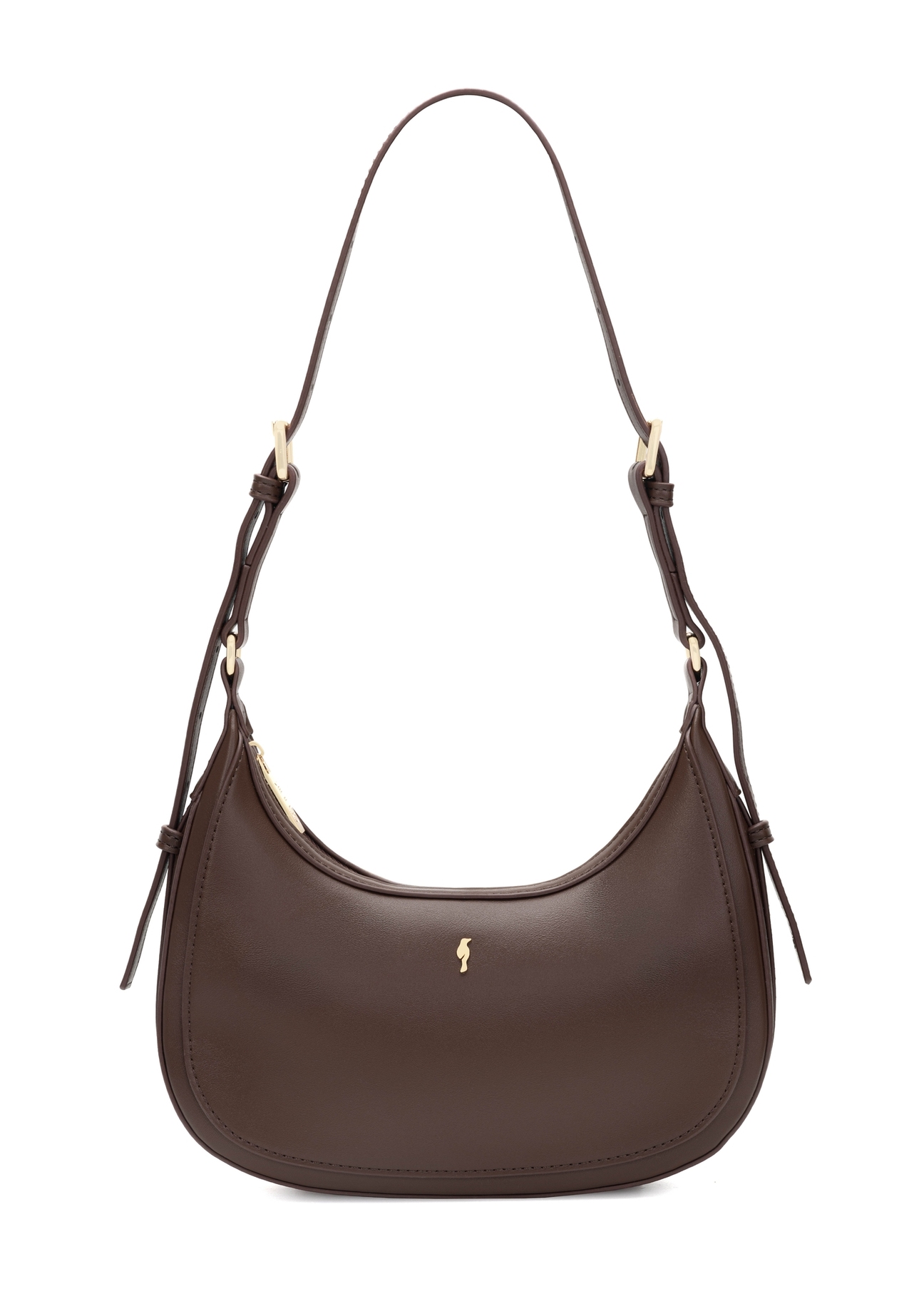 Brown small hobo bag TOREC-1136-1H(W26) - close-up detail, on white background.