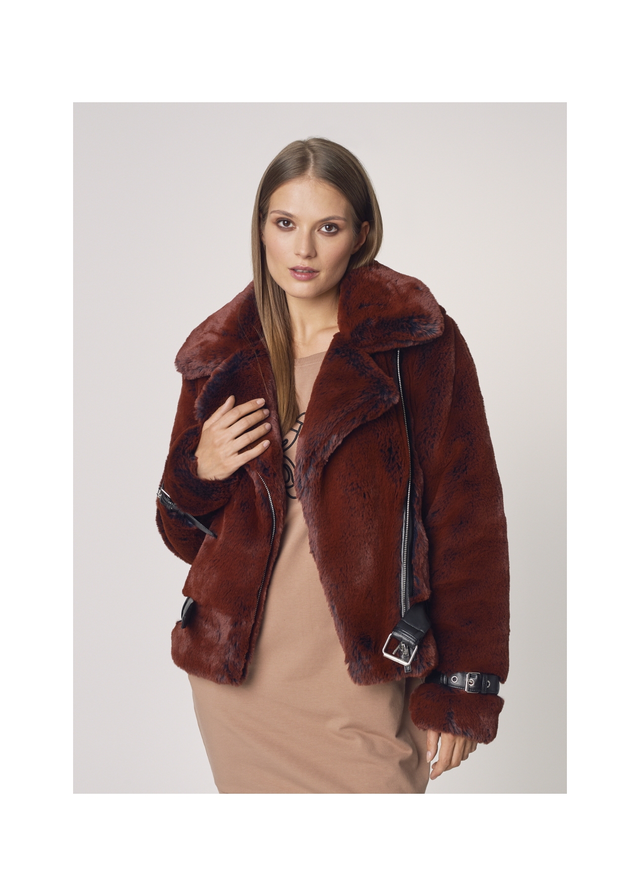 Women's artificial fur with stripes FUTDP-0008-30(Z21)-01