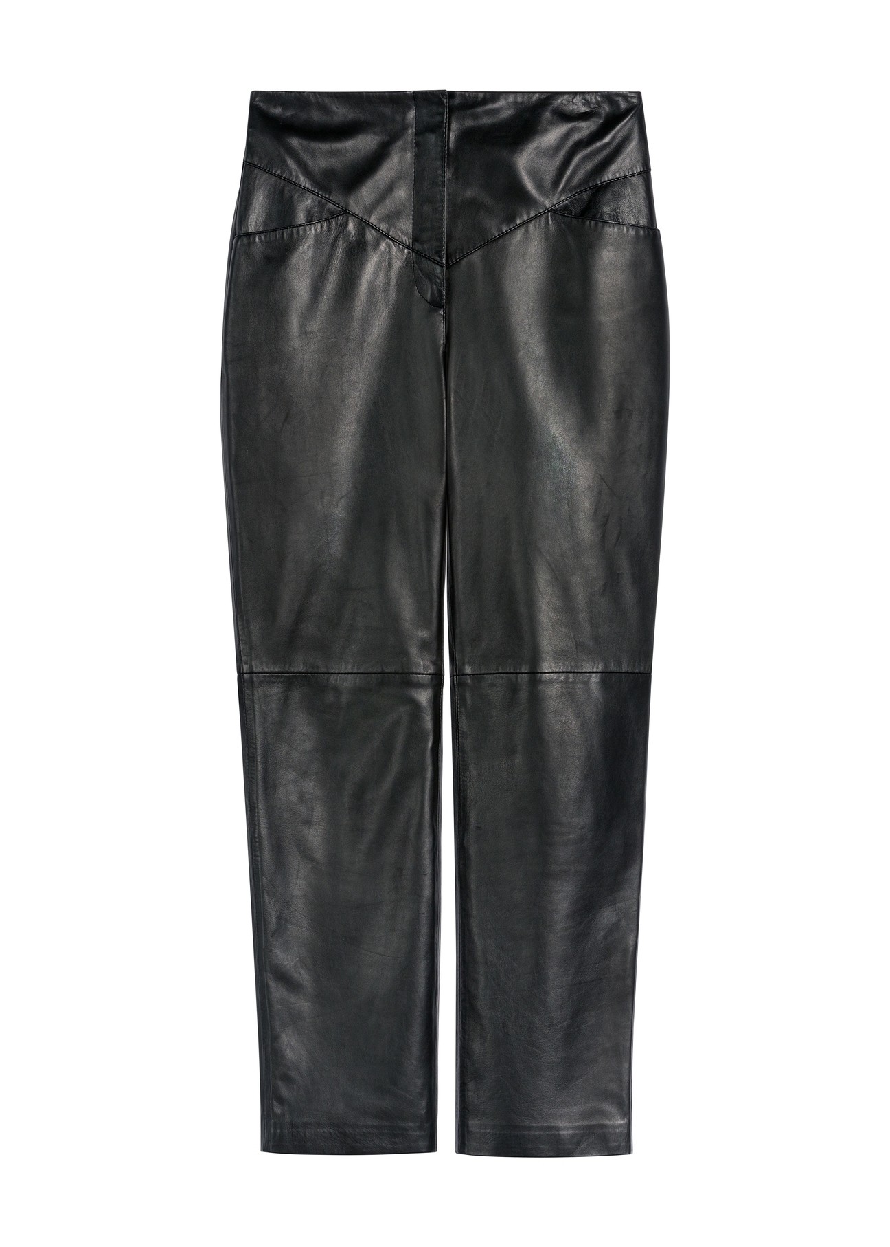 Black women's leather trousers SPODS-0046-2038(Z25), product view from the front on a white background.