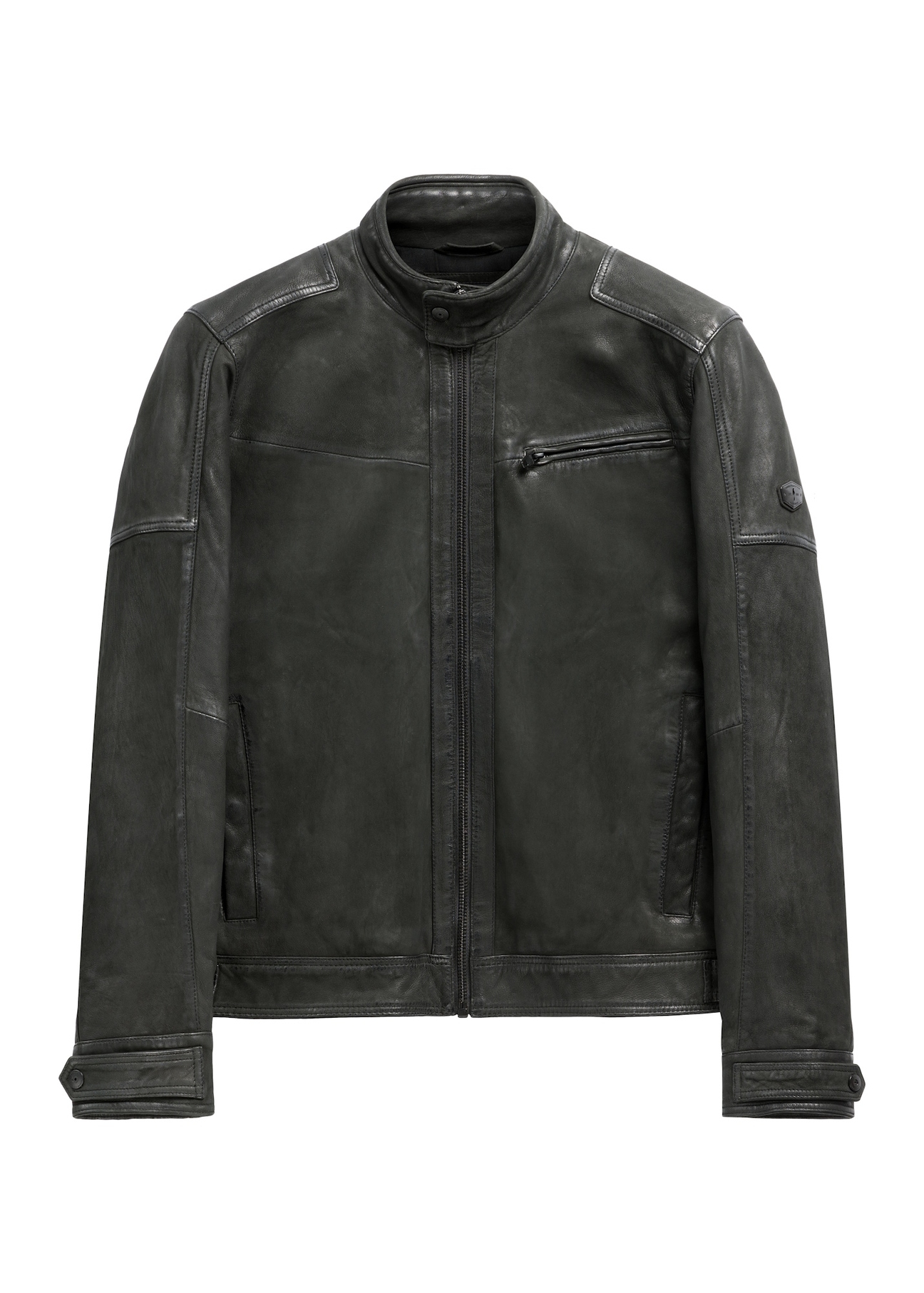 Black men's leather jacket KURMS-0420-99(Z26), front product view on white background.