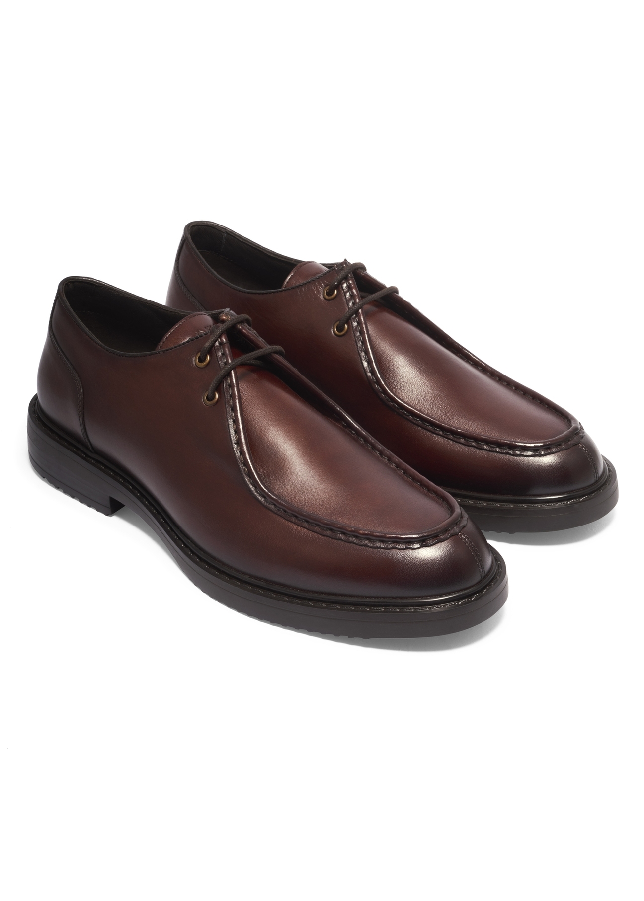 Dark brown men's leather shoes BUTYM-0587-1I(Z26), diagonal product view on white background.