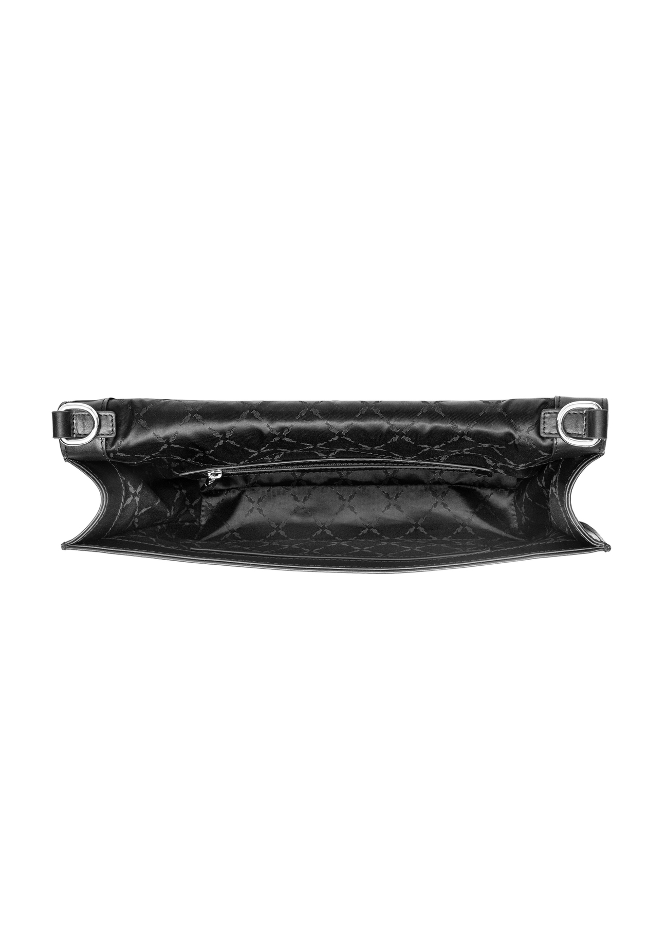 Women's black leather messenger bag TORES-1438-99(Z26). Top view on a white background.
