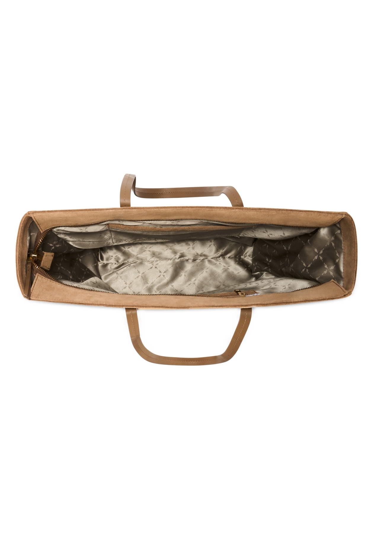 Beige suede women's shopper bag TORES-1248-1B(W26) - product view from above, on a white background.