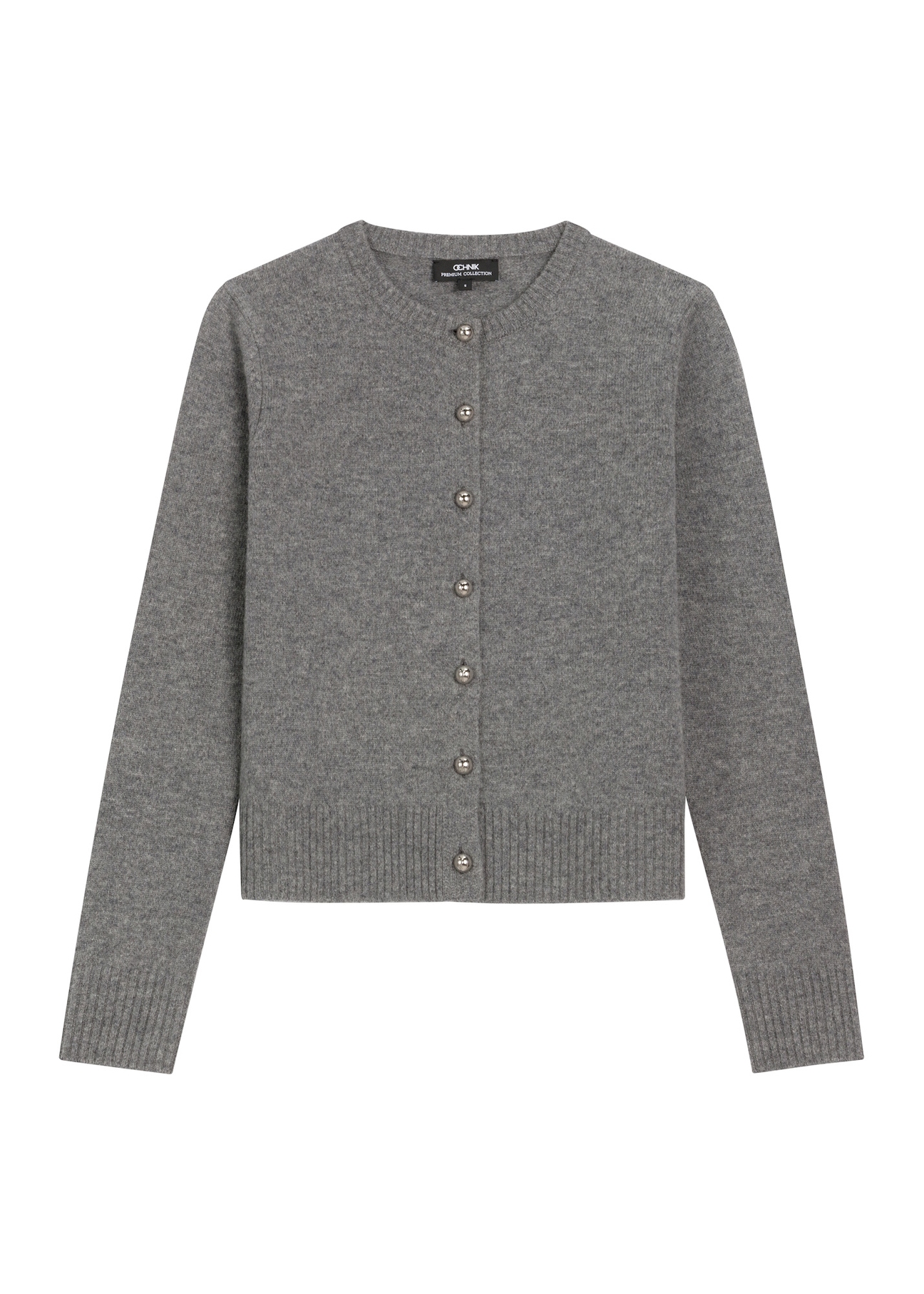 Women's gray wool cardigan KARDT-0058-9D(Z26), front product view on white background.