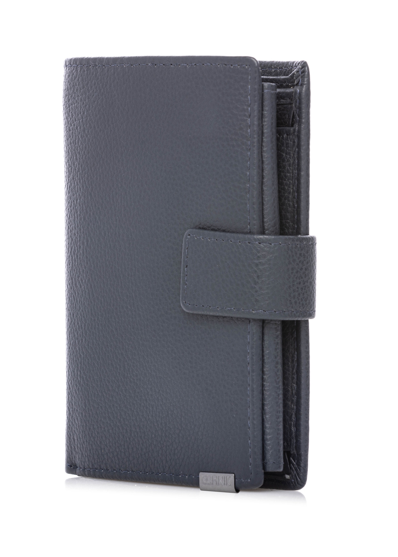 Men's leather wallet in navy blue PORMS-0695-7E(W26), diagonal product view on white background.