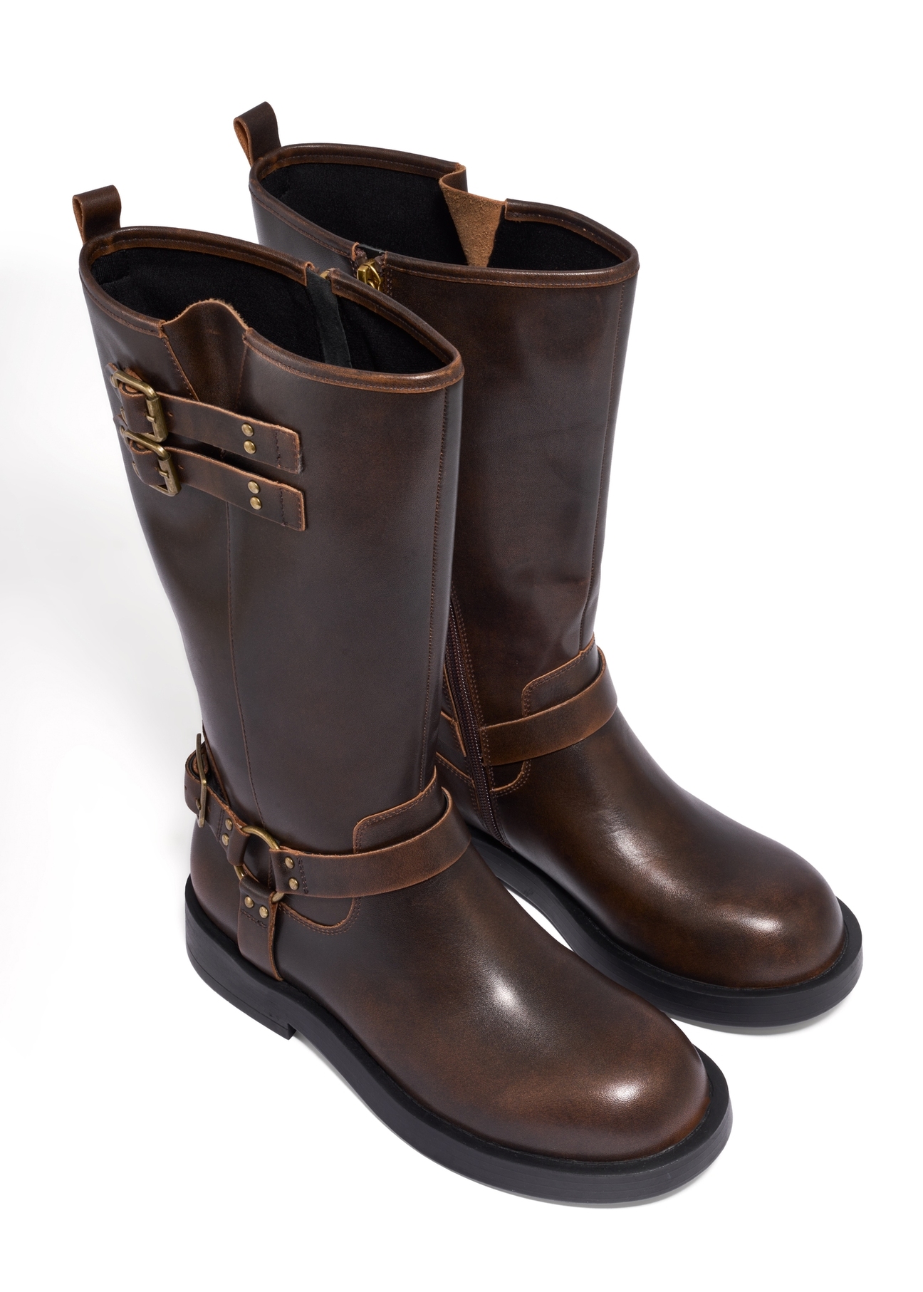 Dark brown leather women's ankle boots BUTYD-1305-1I(Z26), diagonal product view on white background.