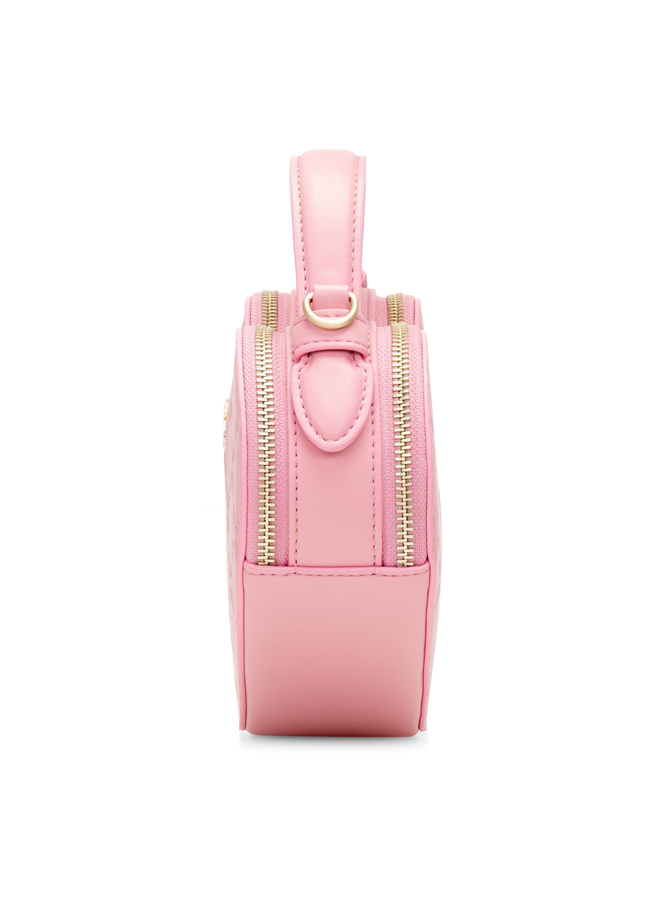 Pink heart-shaped handbag TOREC-1154-5B(W26), product view from the side on a white background.