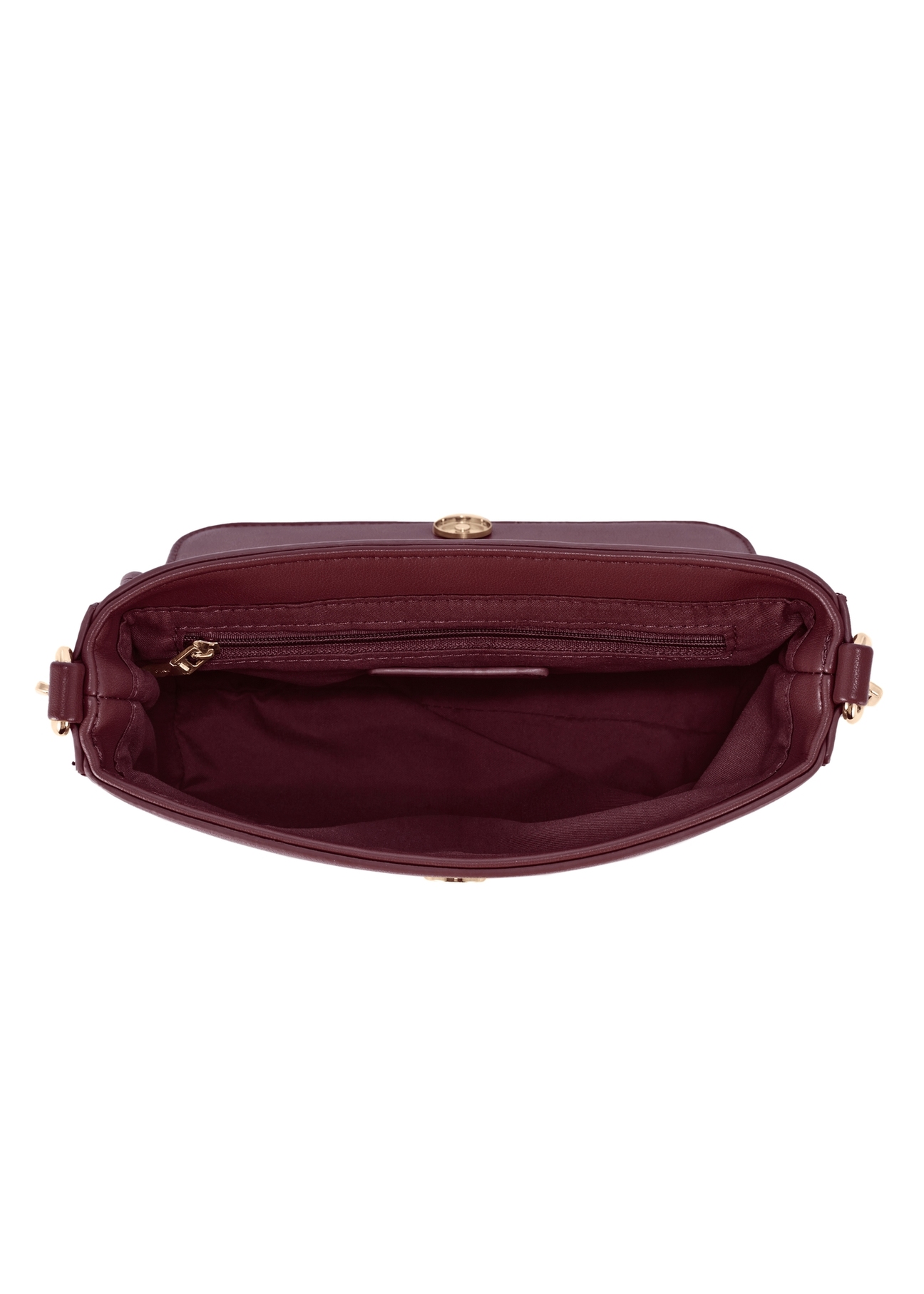 Burgundy women's messenger bag with chain TOREC-0767 C-49(Z 25), product view from the inside on a white background.