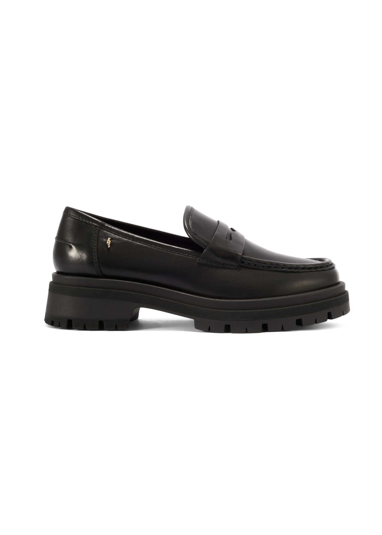 Women's black leather loafers BUTYD-1069-99(W26) - side product view, on a white background.