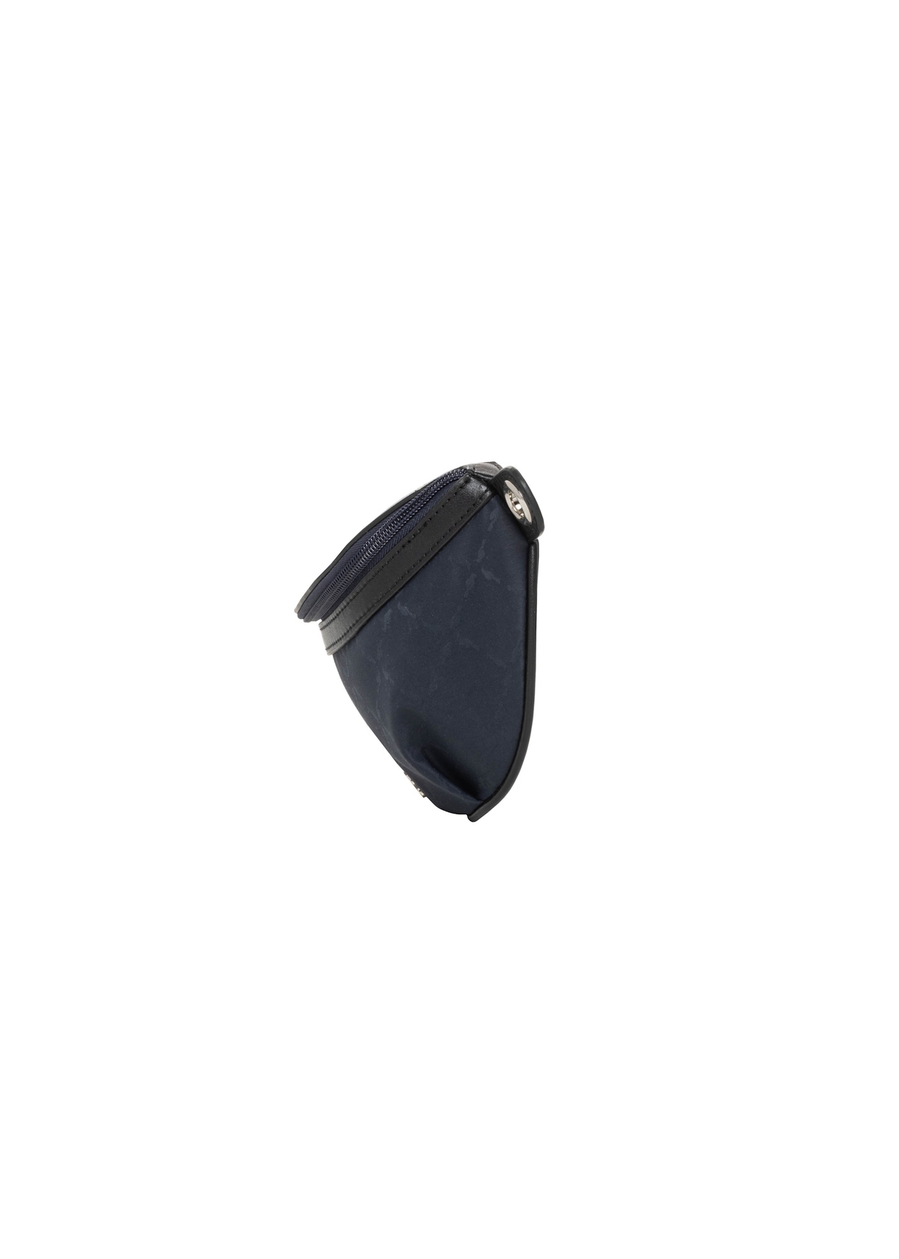 Navy blue women's belt bag with a monogram (TOREN-0356-7E(Z26)), side view on a white background.