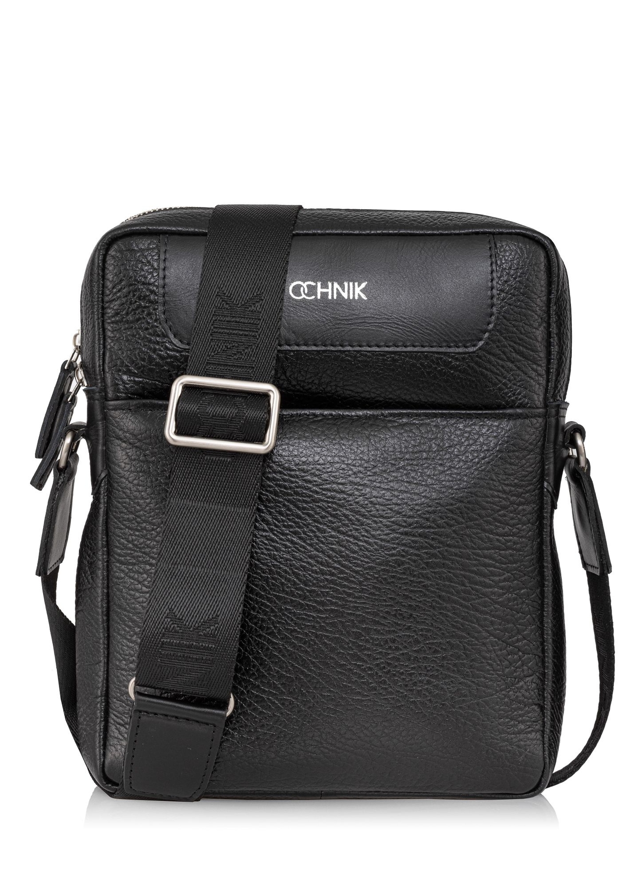 Black leather men's bag with logo TORMS-0297A-99(Z25) - front product view on white background.