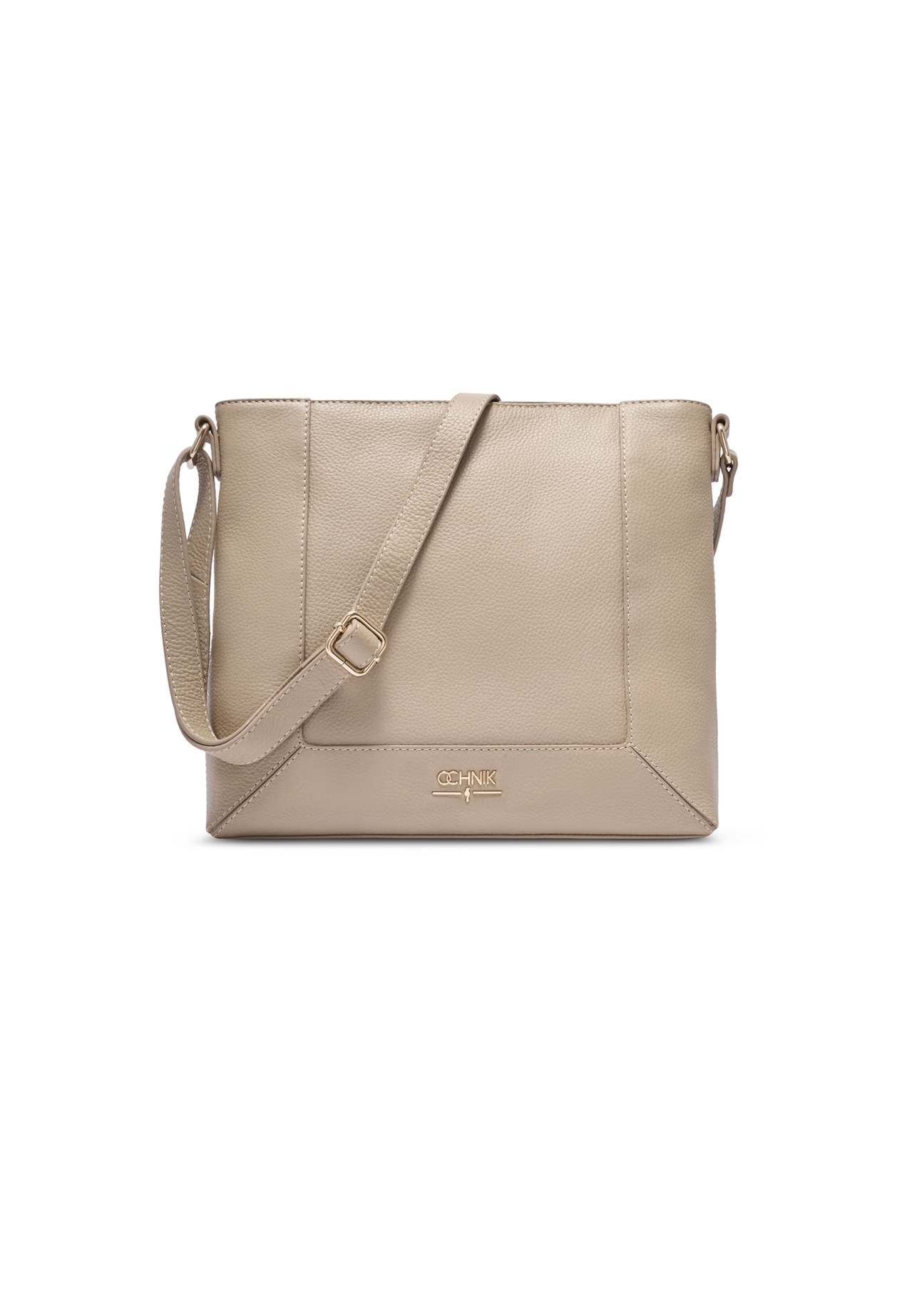 Beige leather women's handbag TORES-1265-1B(W26) - front product view, on white background.
