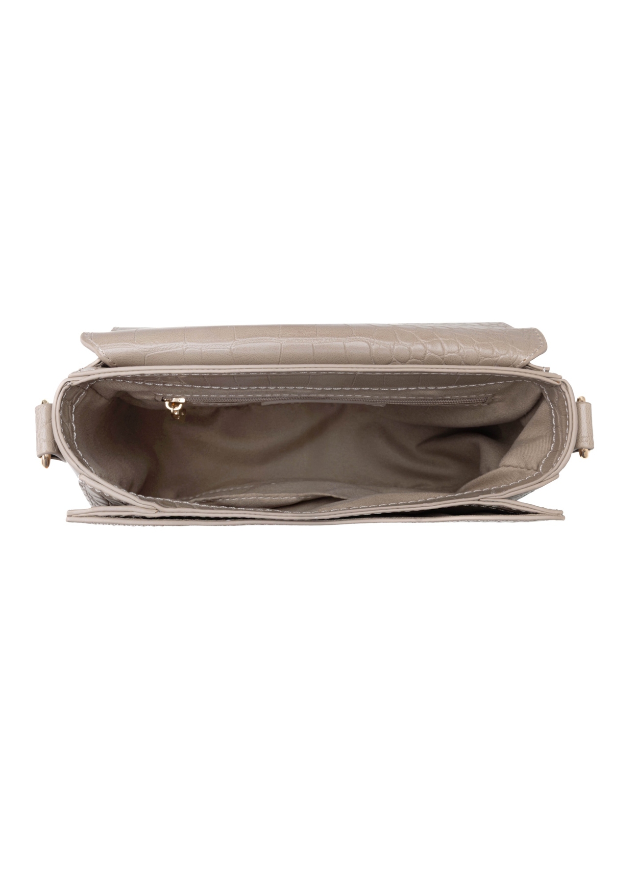 Beige women's croco messenger bag TOREC-0880-1D(W26), product view inside on white background.