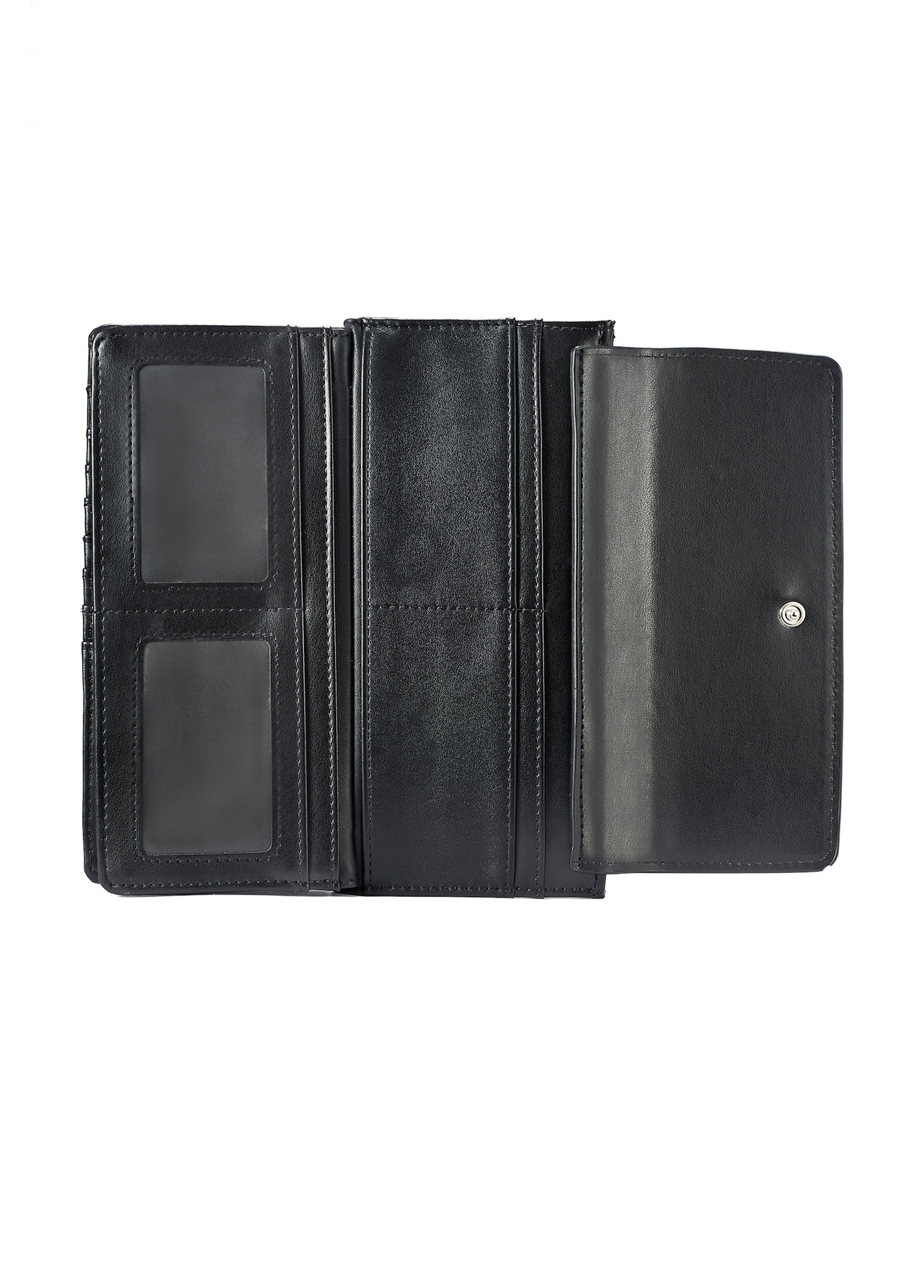 Black large women's wallet with logo POREC-0361A-99(W25), view of the inside of the product on a white background.
