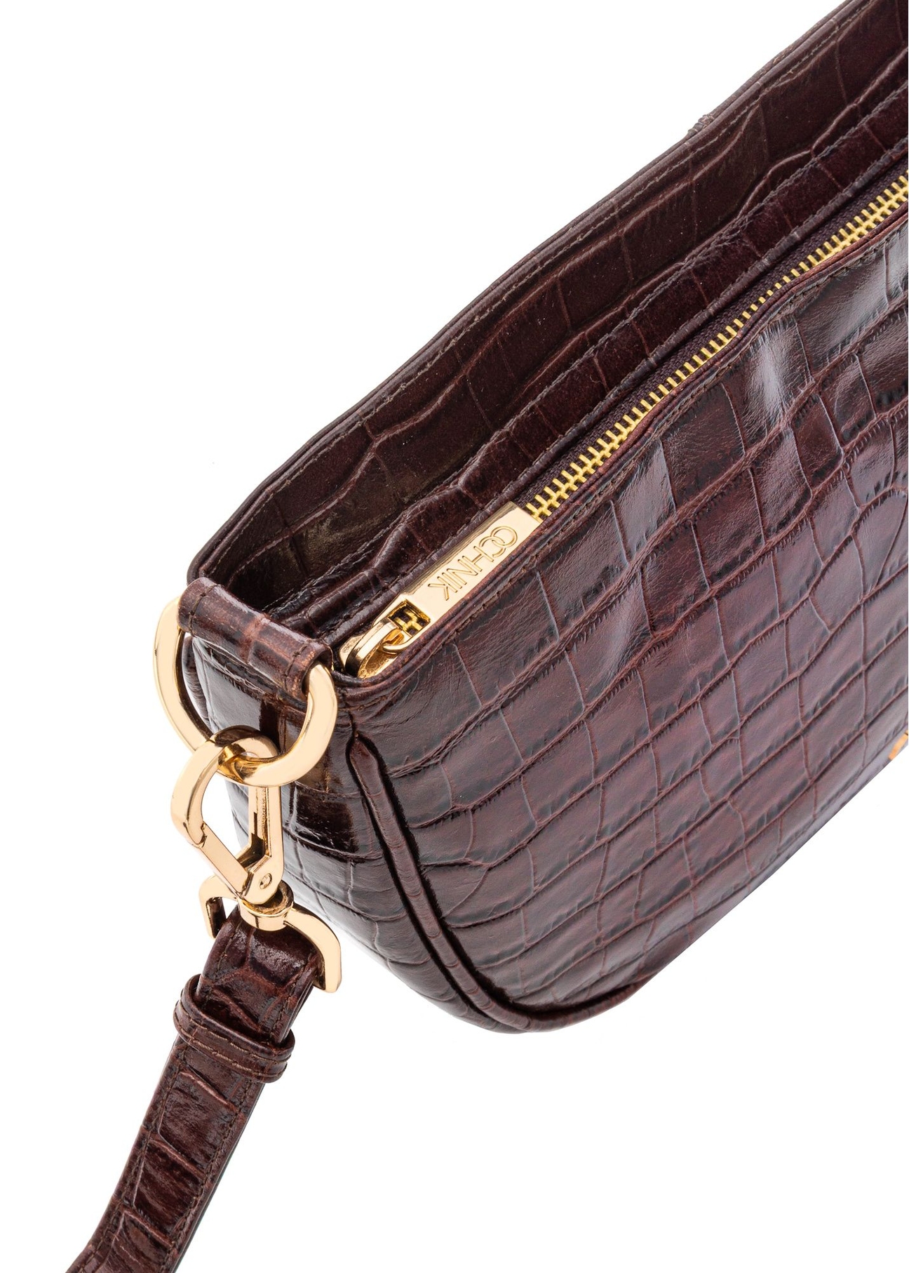 Brown leather medium women's croco handbag TORES-1022E-89(Z25), close-up of the product detail on a white background.