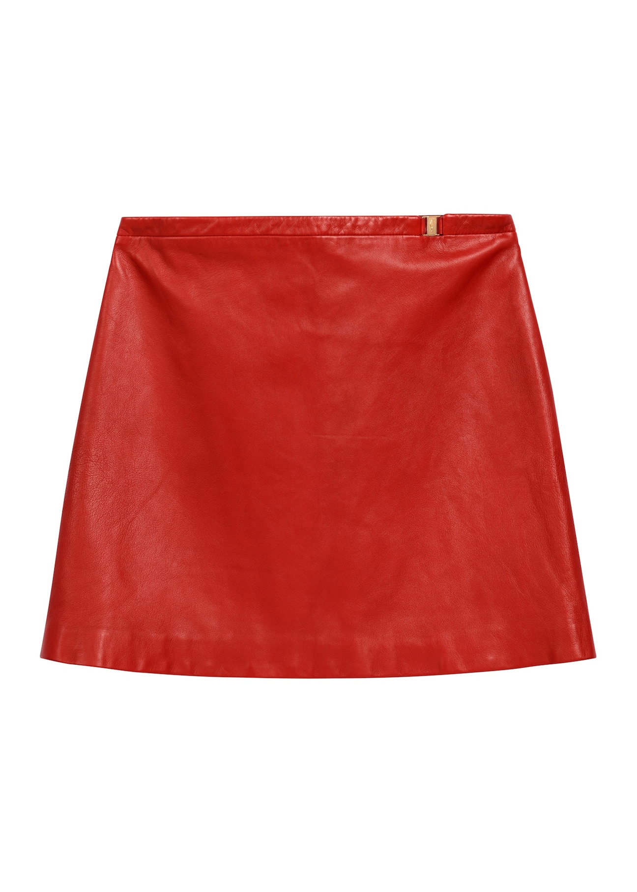 Red leather women's mini skirt SPCDS-0081-4B(W26), front product view on white background.