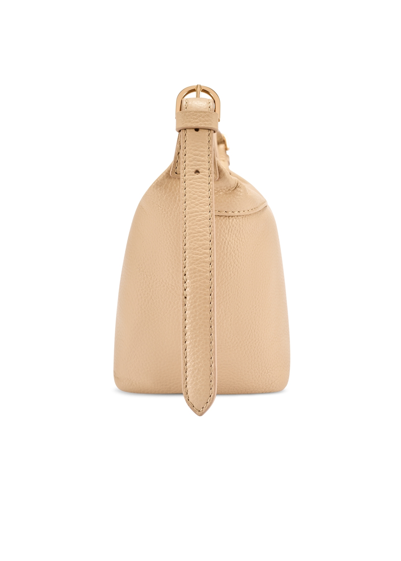 Beige small handbag made of natural leather TORES-1267-1B(W26), product view from the side on a white background.