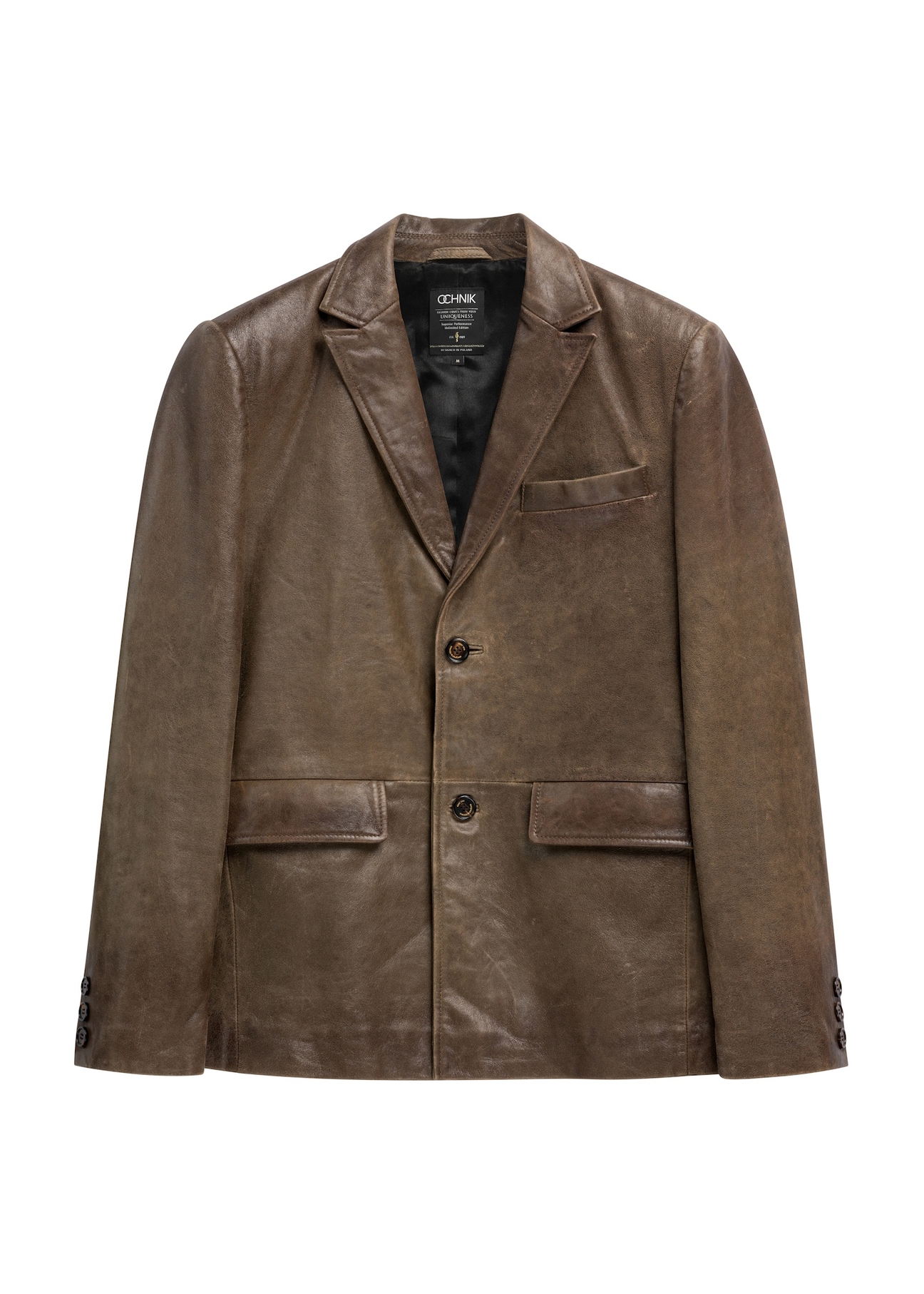 Men's brown leather jacket KURMS-0402-1H(W26) - front product view, on white background.