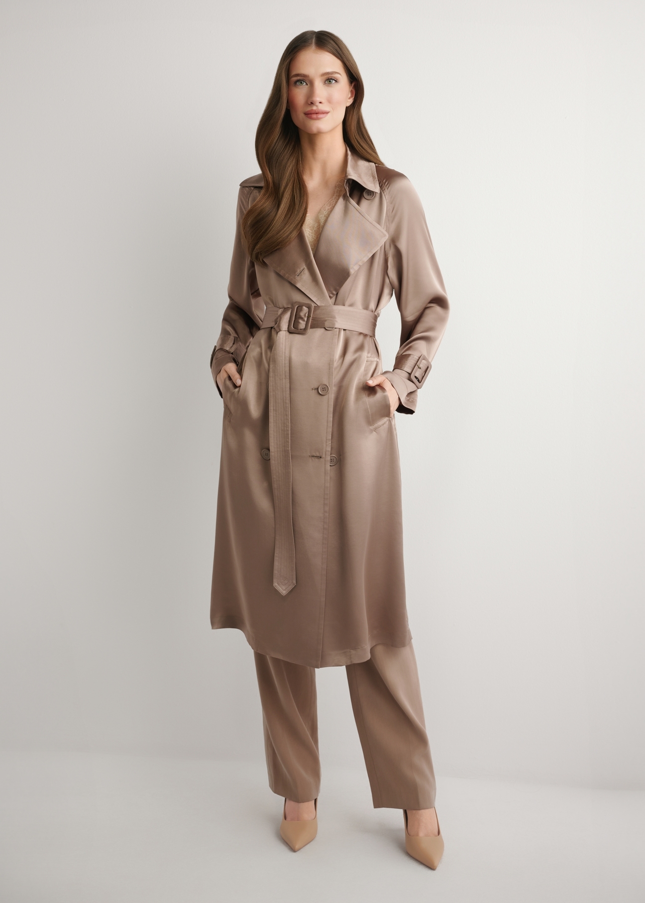Women's lightweight viscose coat KURDT-0650-1K(W26) - front view of the product, on a model, against a light background. Full silhouette visible.