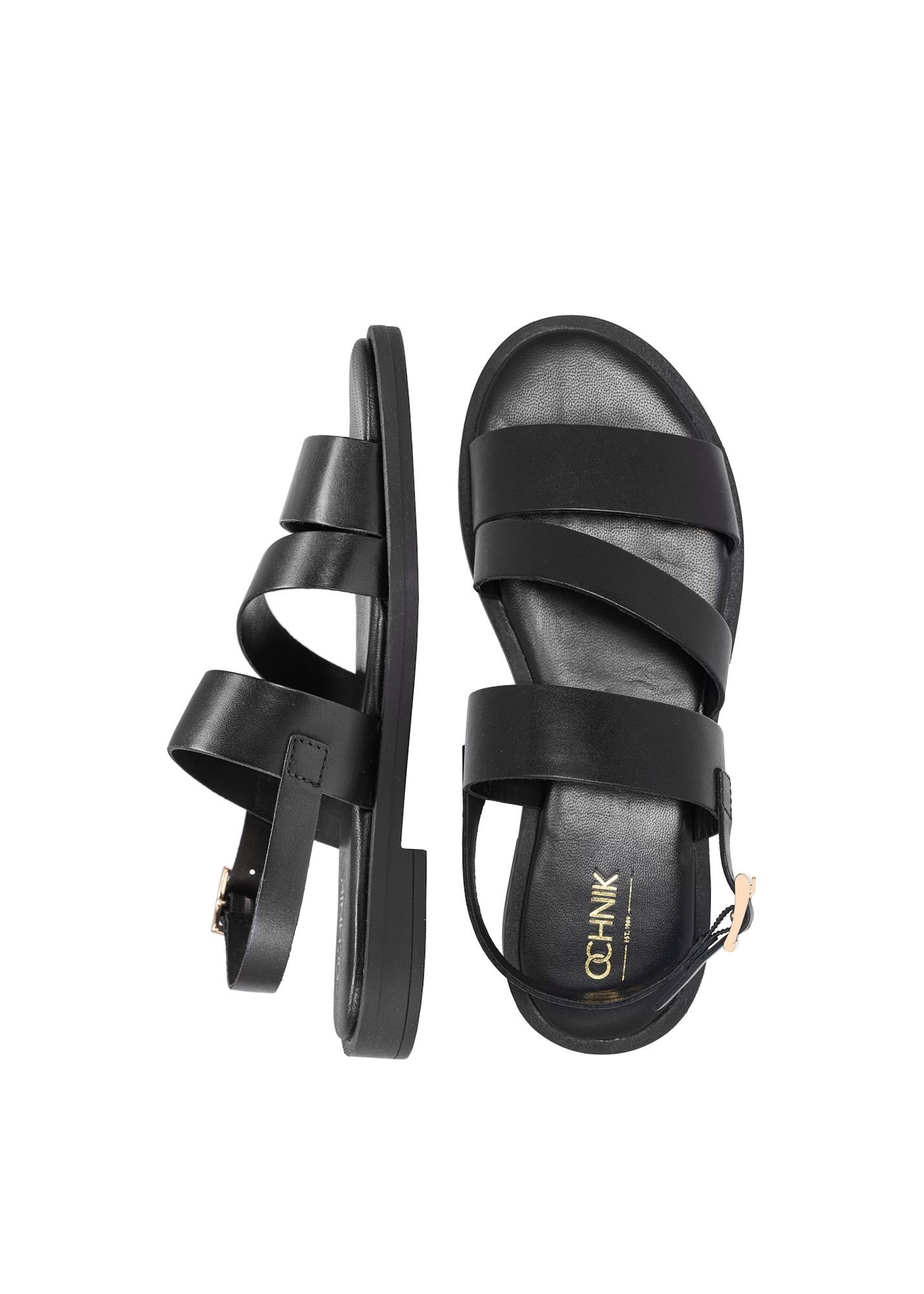 Women's leather sandals in black BUTYD-1152-99(W26), product view from above on a white background.