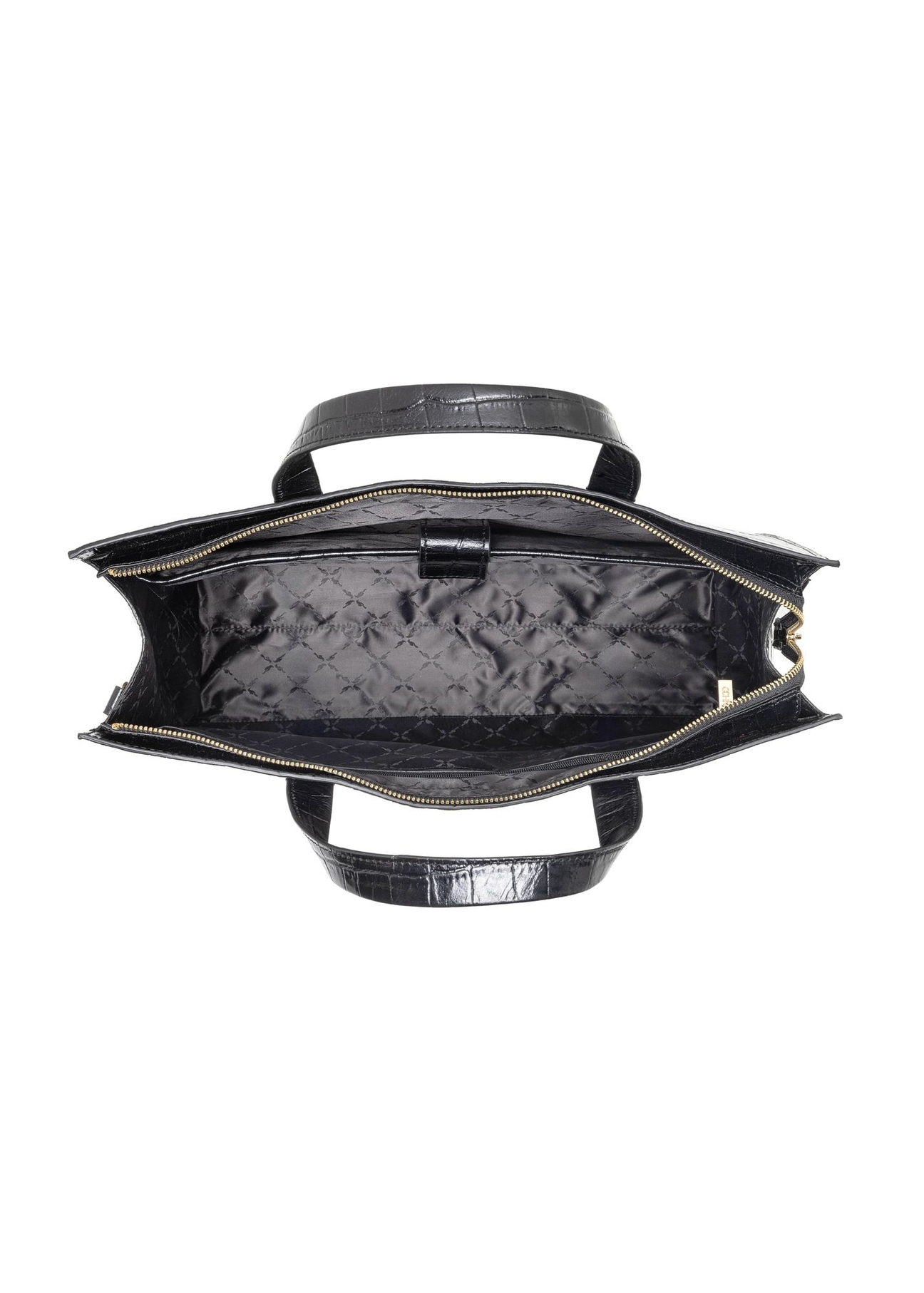 Black large croco leather handbag TORES-1132-9G(Z26) - product view from above, on white background.