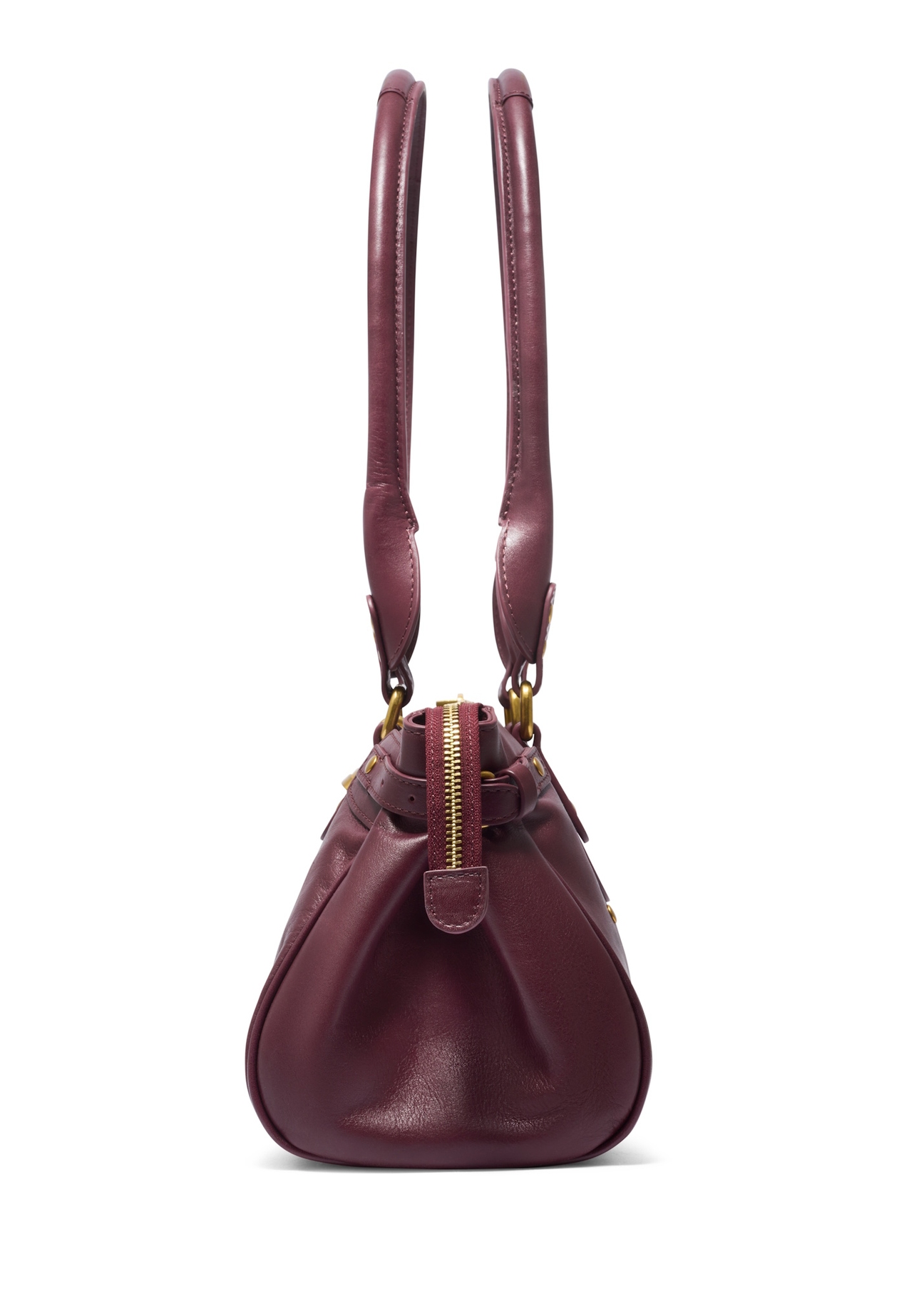 Burgundy leather shoulder bag TORES-1369-4D(Z26), side product view on white background.