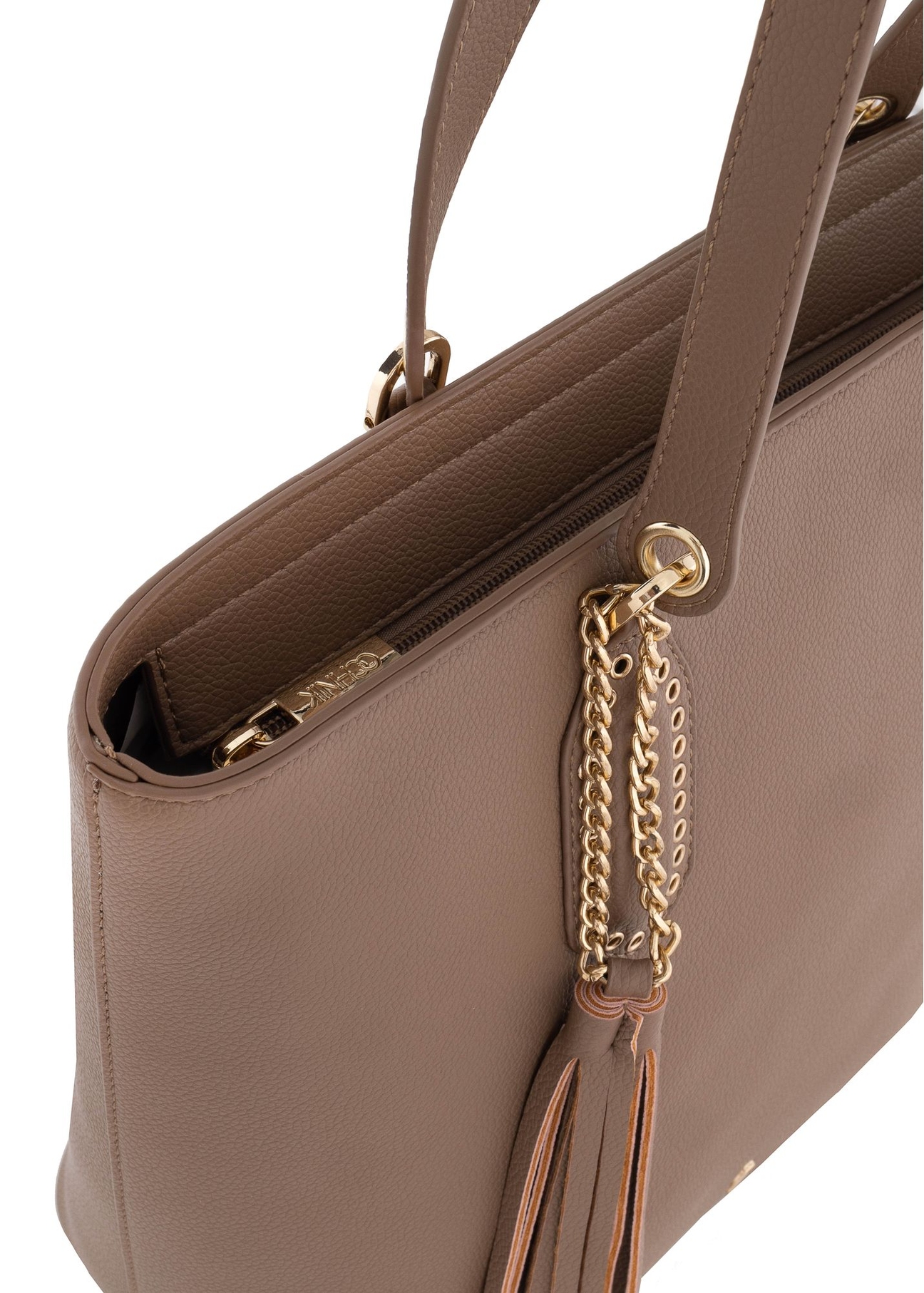Brown padded faux leather shopper bag TOREC-0905-89(W24)-06