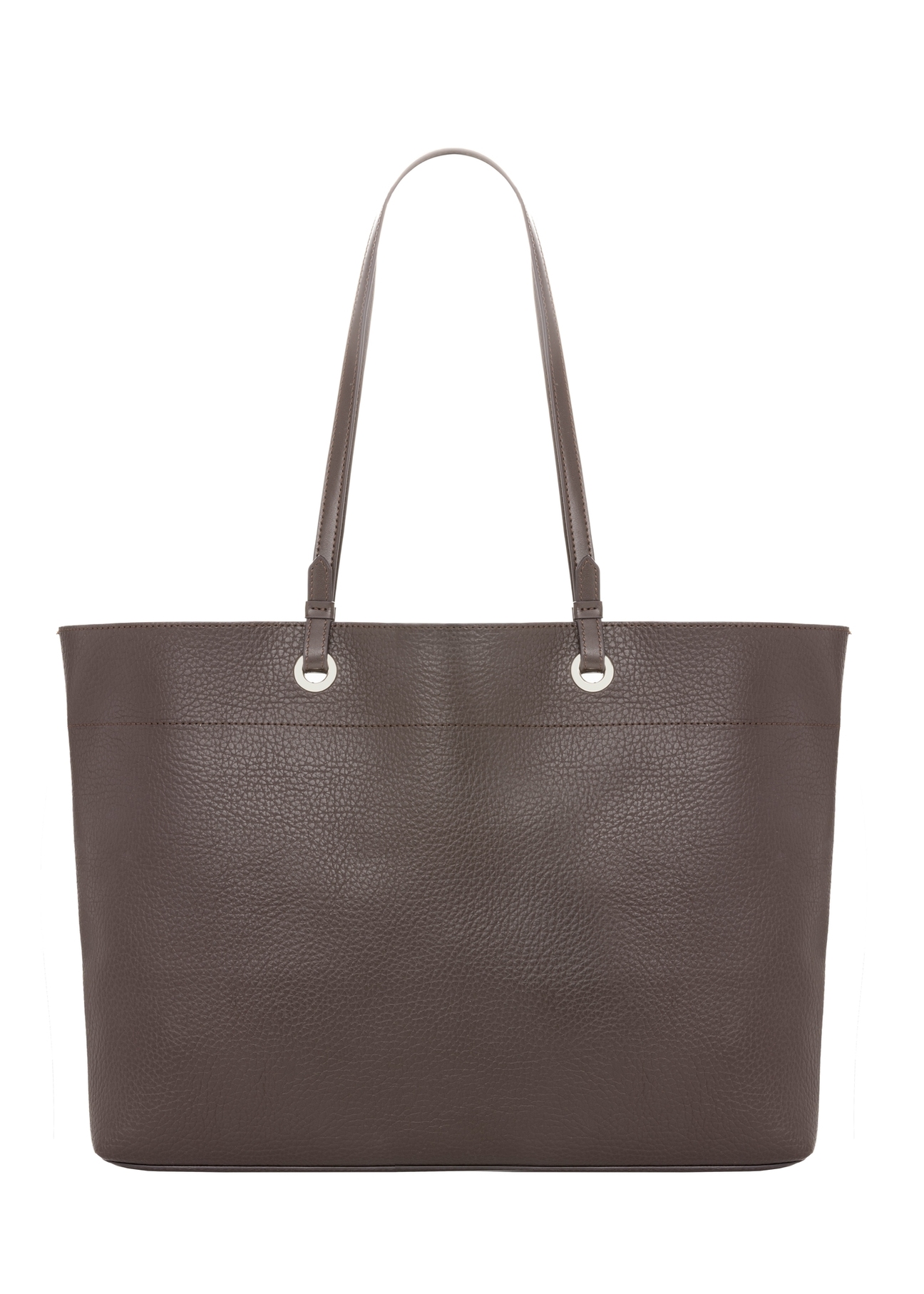 Brown pebbled shopper bag TOREC-1252-1I (Z26). Back view on white background.