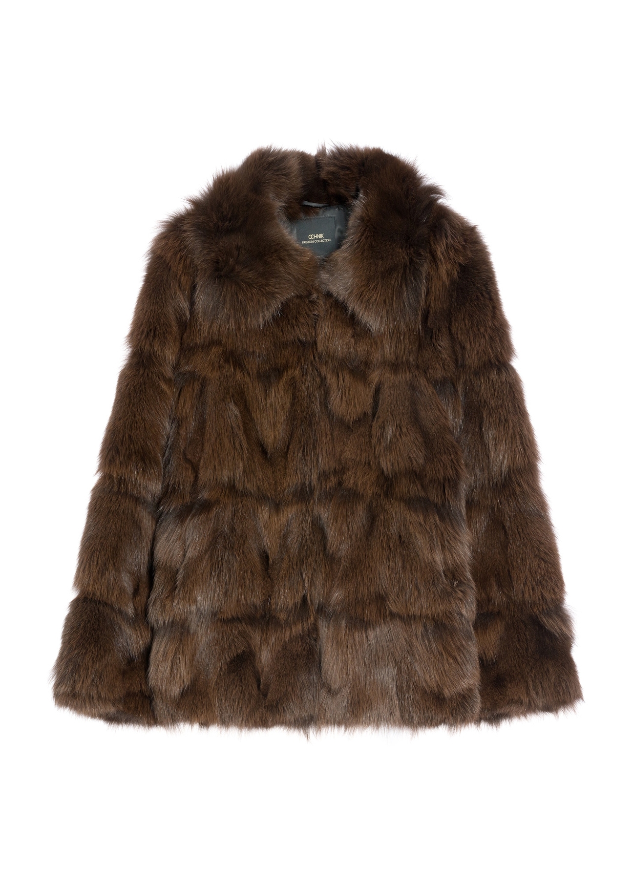 Brown women's fur coat FUTDF-0111-3180(Z25), front product view on white background.