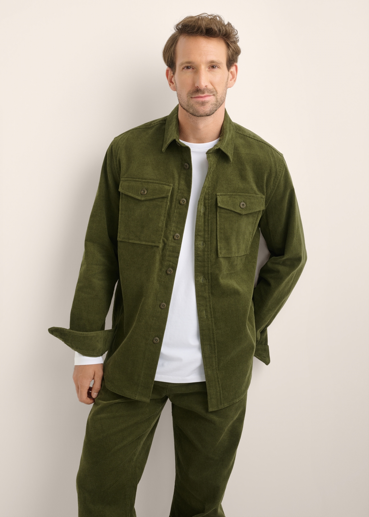 Green striped men's shirt KOSMT-0378-8B(Z26)