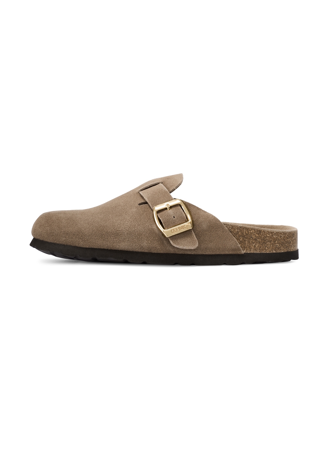 Women's suede camel flip-flops BUTYD-1267-1K(W26), side view of the product on a white background.
