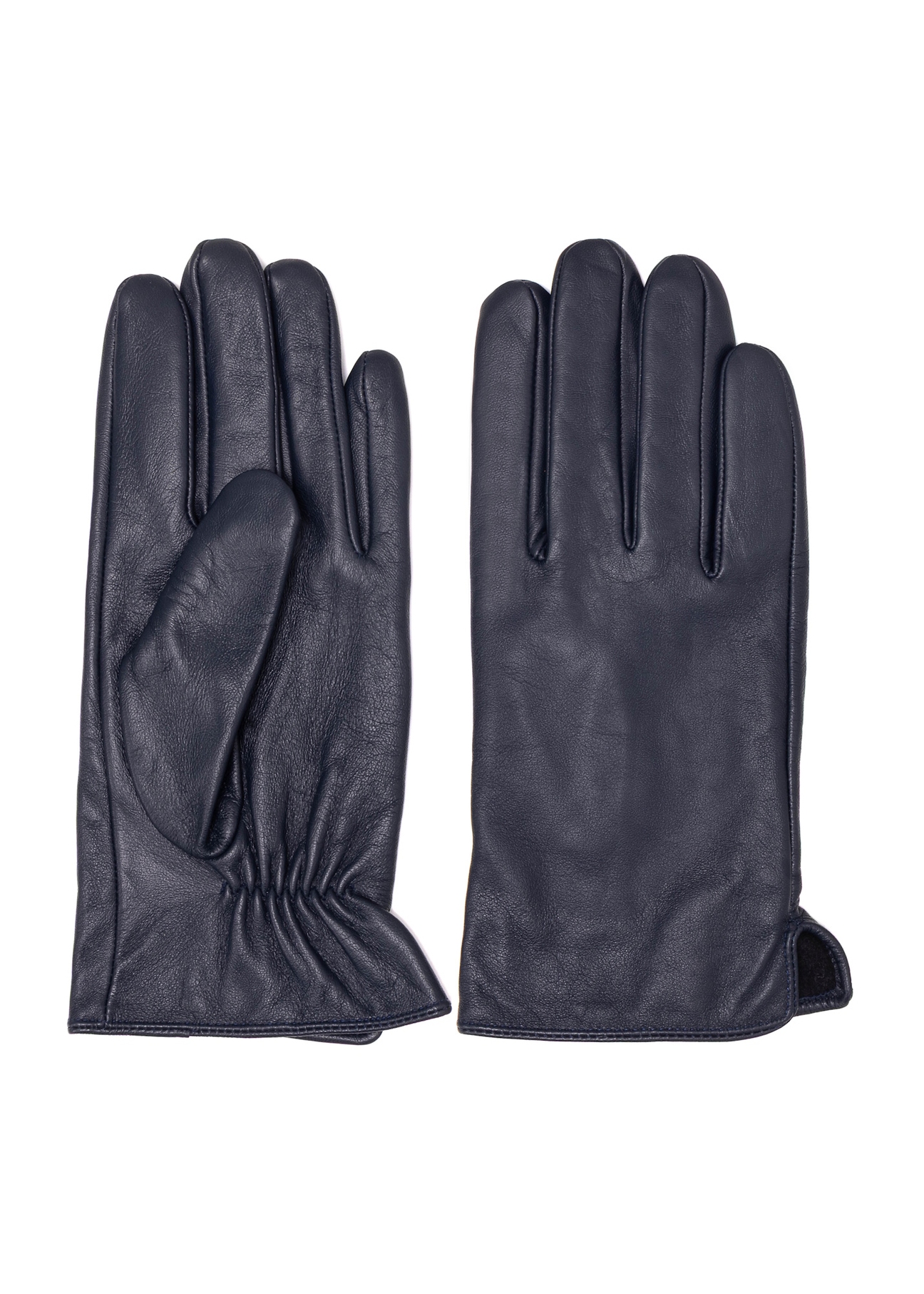 Men's navy blue leather gloves REKMS-0009A-69(Z25), front product view on white background.