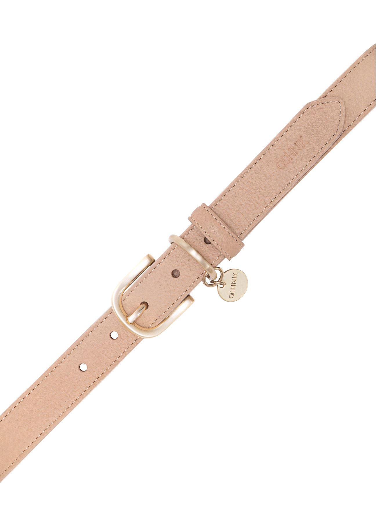 Beige women's leather belt PASDS-0275-81(Z25), product view with buckle on white background.