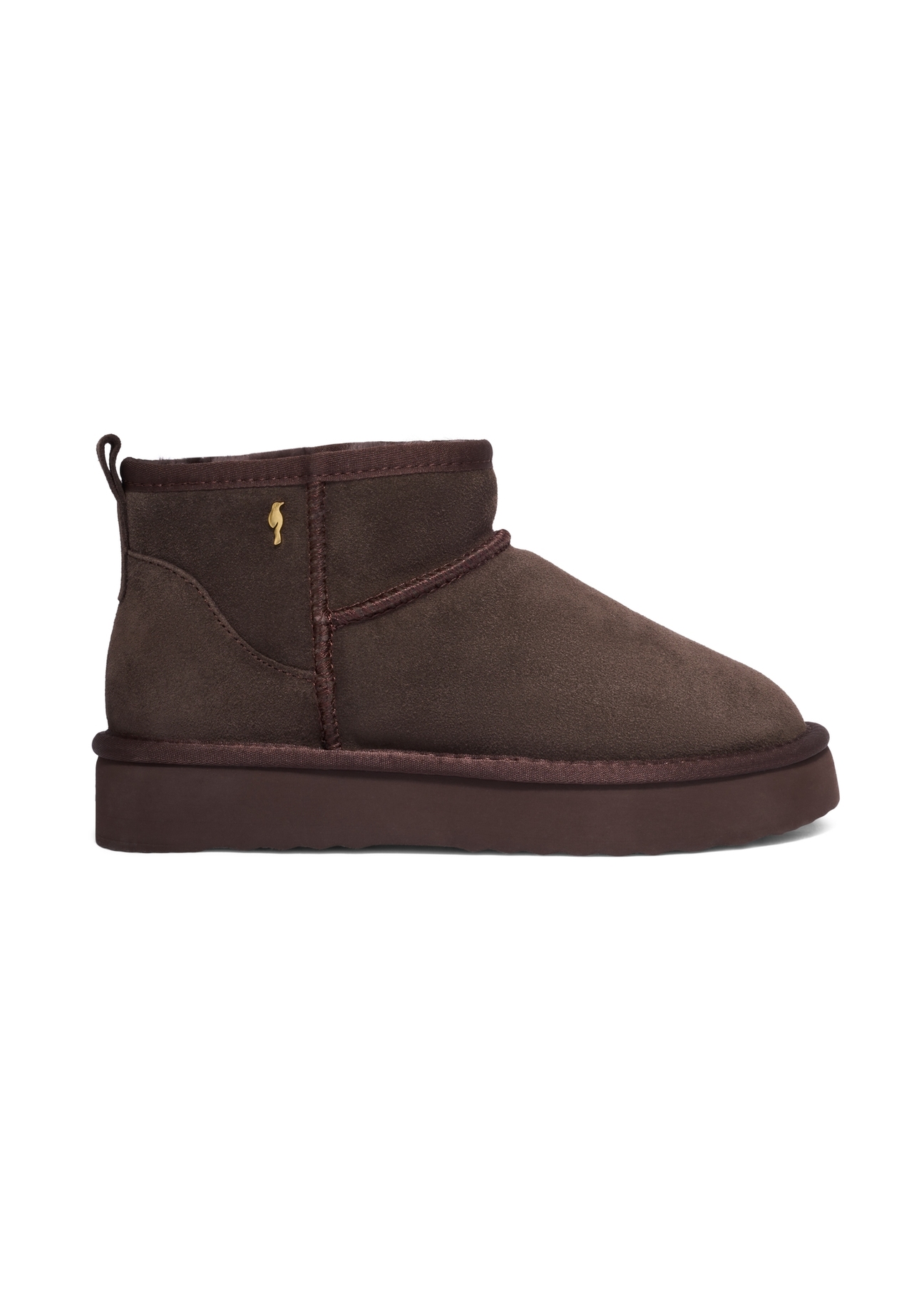 Dark brown short women's snow boots BUTYD-1138-1I(Z26), side view of the product on a white background.