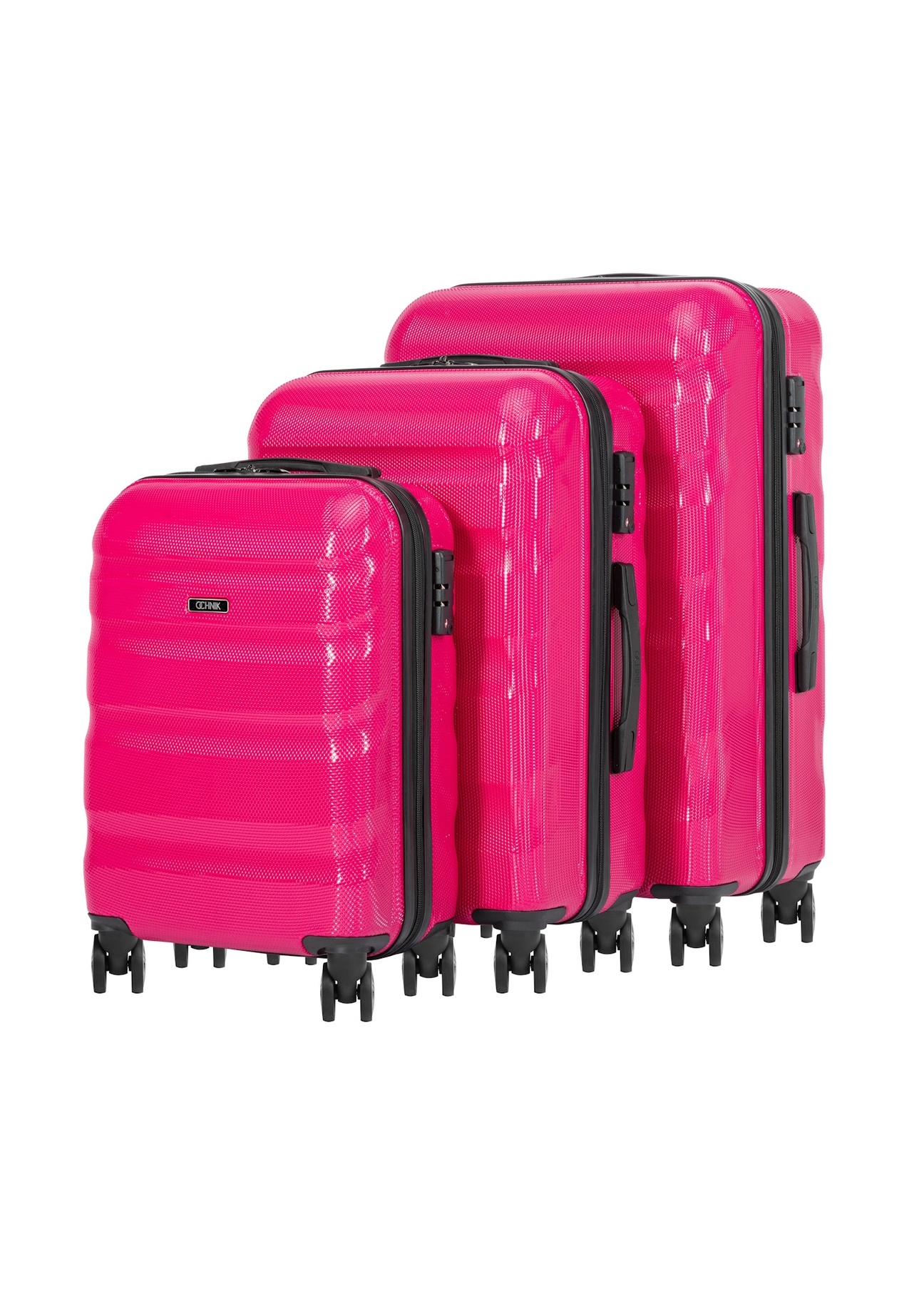 Set of 19'/24'/28' wheeled suitcases WALPC-0012-5E(W26), diagonal view of the products on a white background.