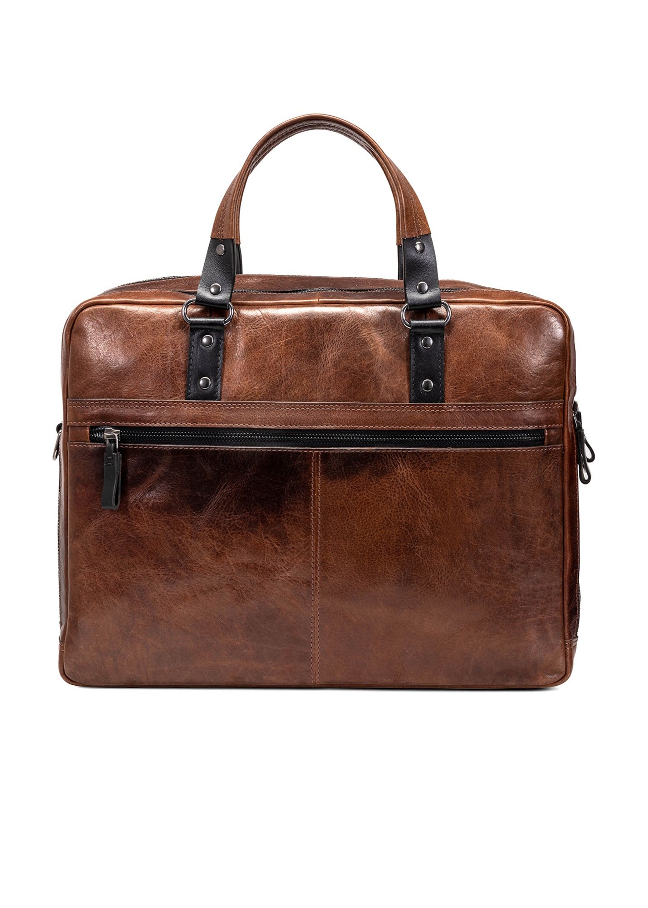 Brown leather men's bag TORMS-0100-1H(W26), product view from the back on a white background.