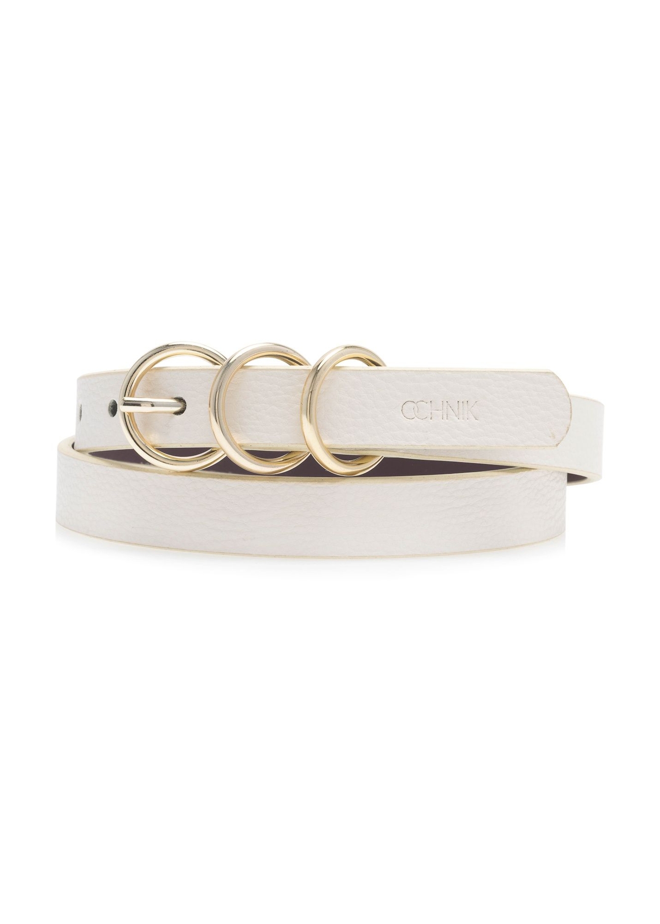Women's white leather belt PASDS-0320-0B(W26), front product view on white background.